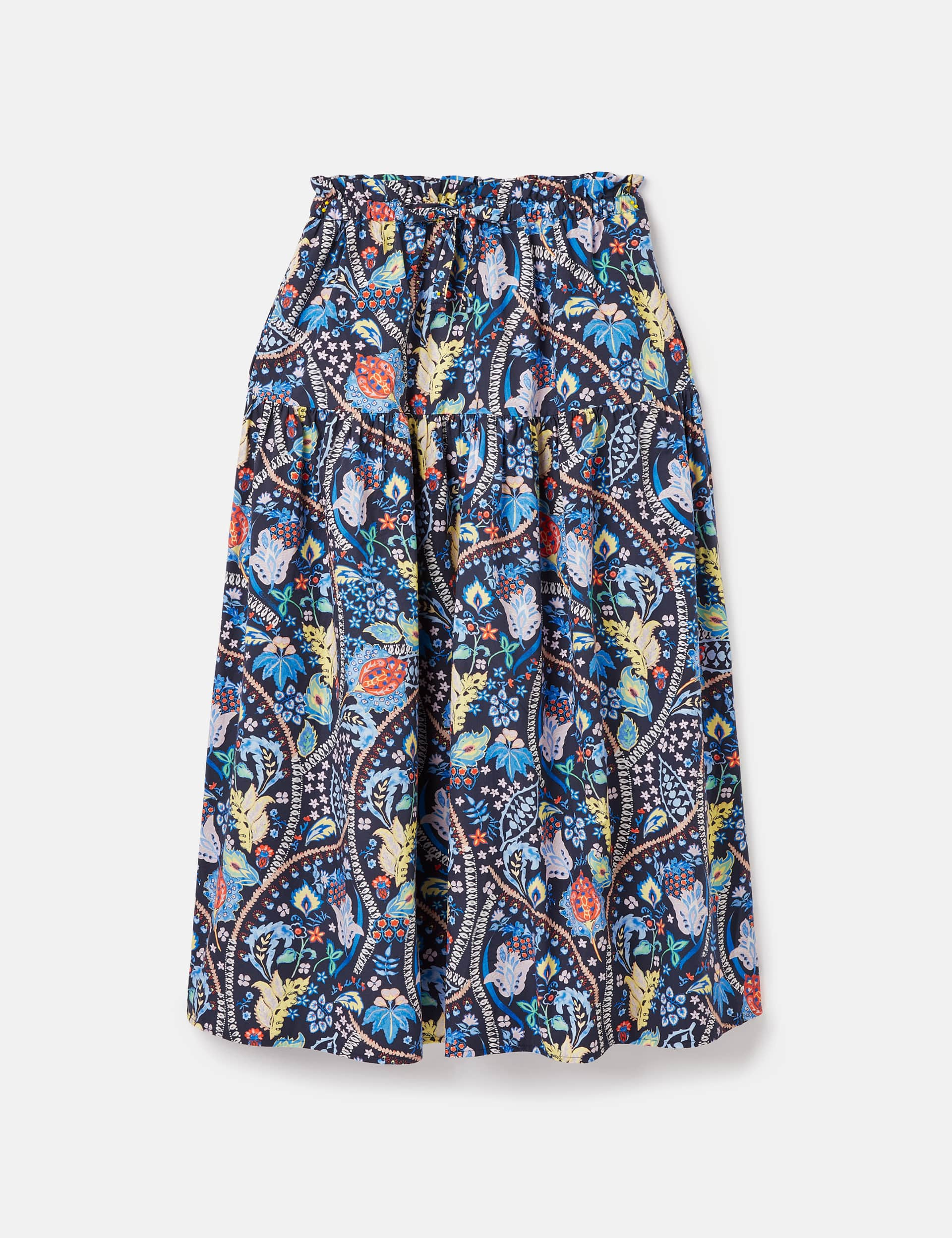 Joules Women's Pure Cotton Printed Midi A-Line Skirt - 8 - Blue Mix, Blue Mix