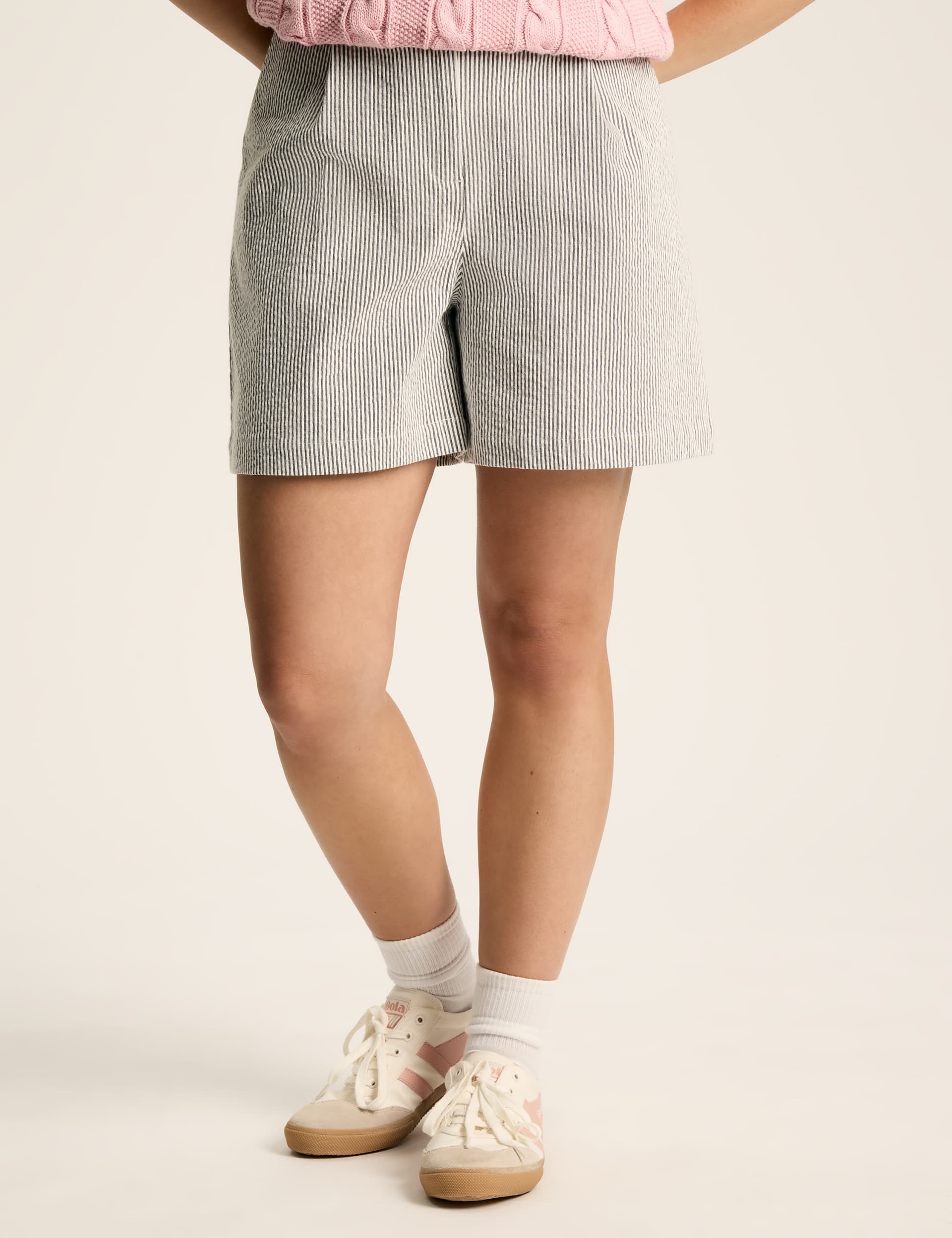 Joules Women's Cotton Rich Striped High Waisted Shorts