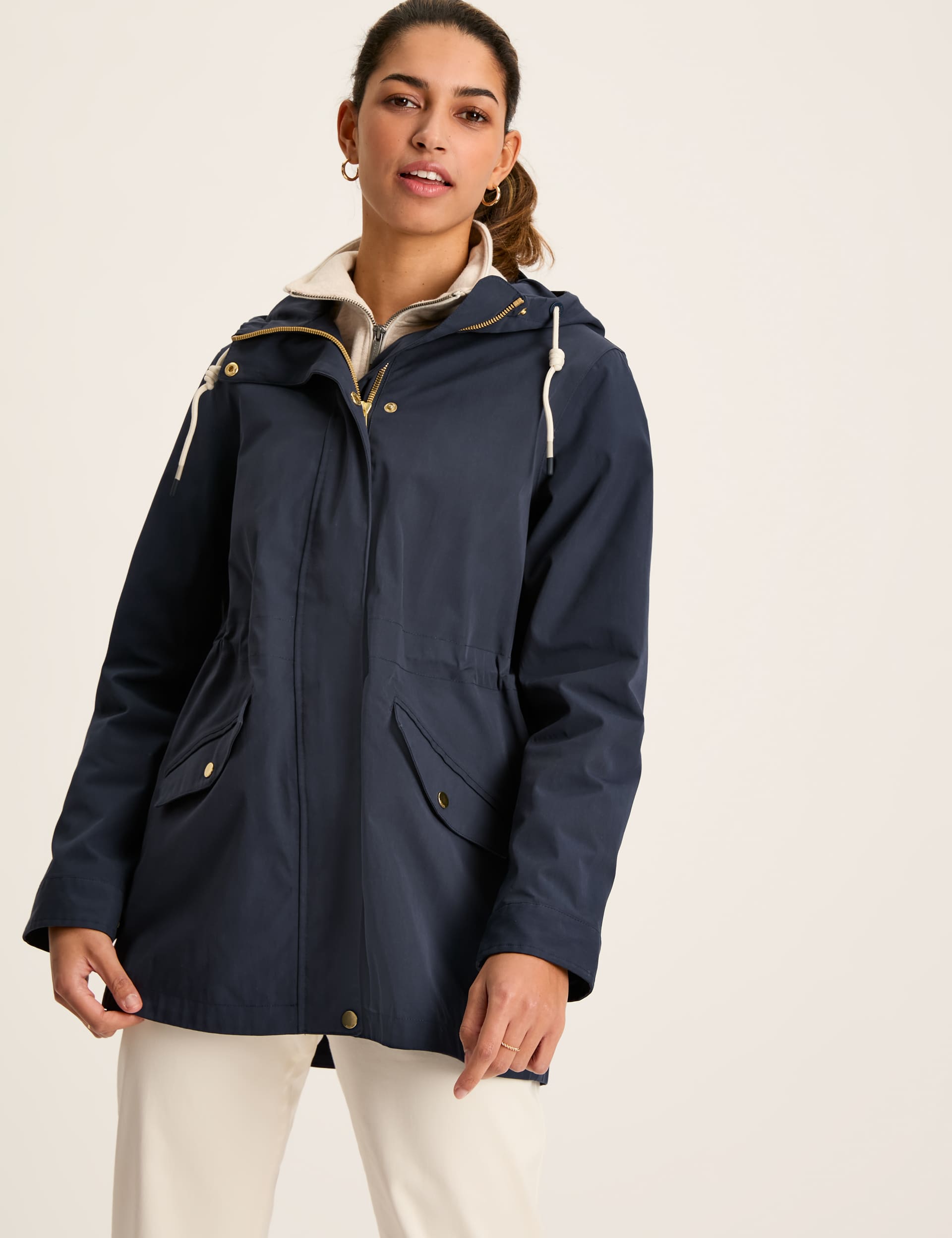 Joules Women's Cotton Rich Hooded Raincoat - 8 - Dark Blue, Dark Blue