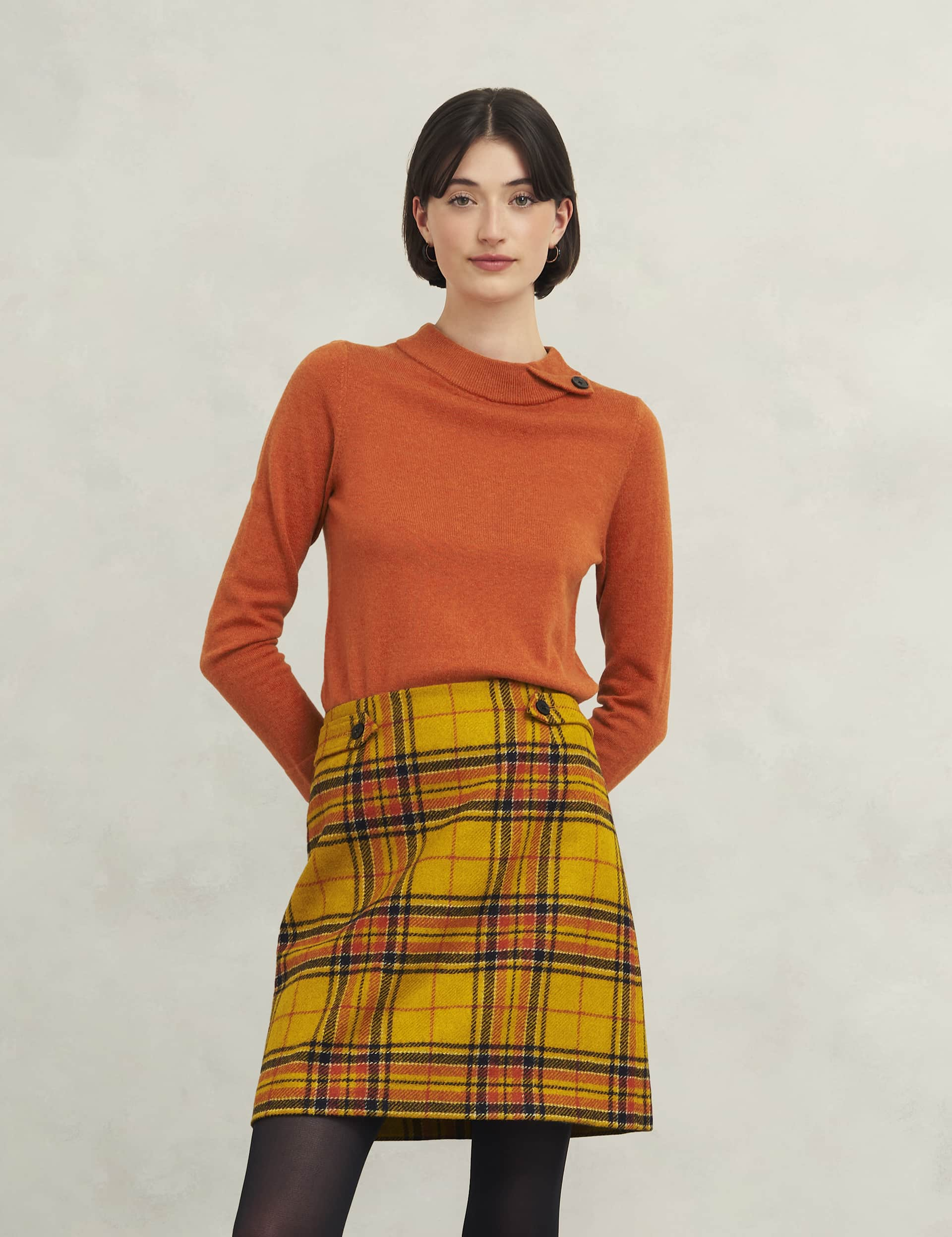 Hobbs Women's Pure Wool Checked Mini A-Line Skirt - 12 - Yellow Mix, Yellow Mix