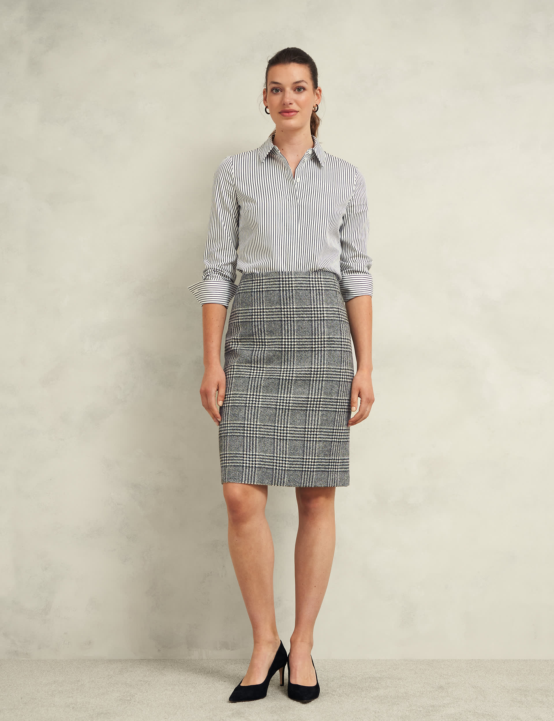 Hobbs Women's Pure Wool Checked Mini Pencil Skirt - 12 - Grey, Grey