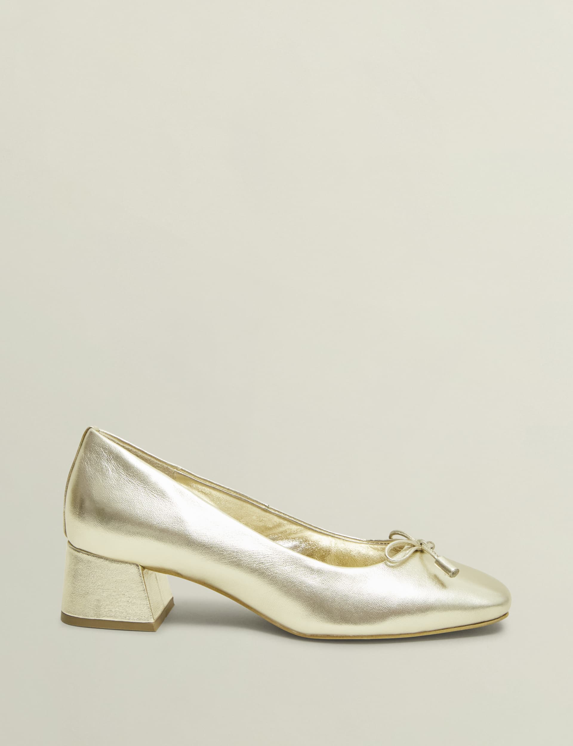 Hobbs Women's Leather Metallic Block Heel Ballet Pumps - 3 - Gold, Gold