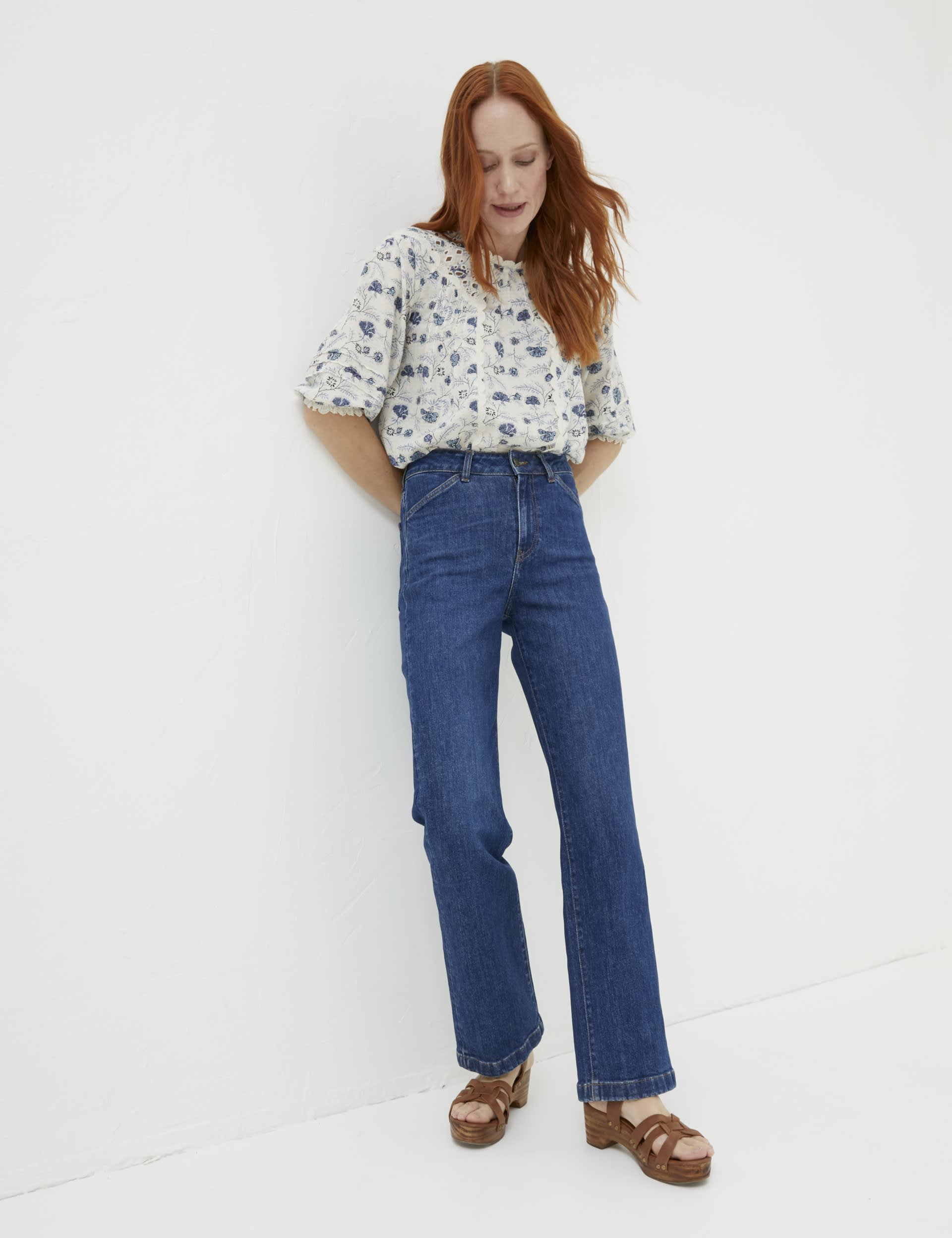 Fatface Women's Cotton Rich Wide Leg Jeans