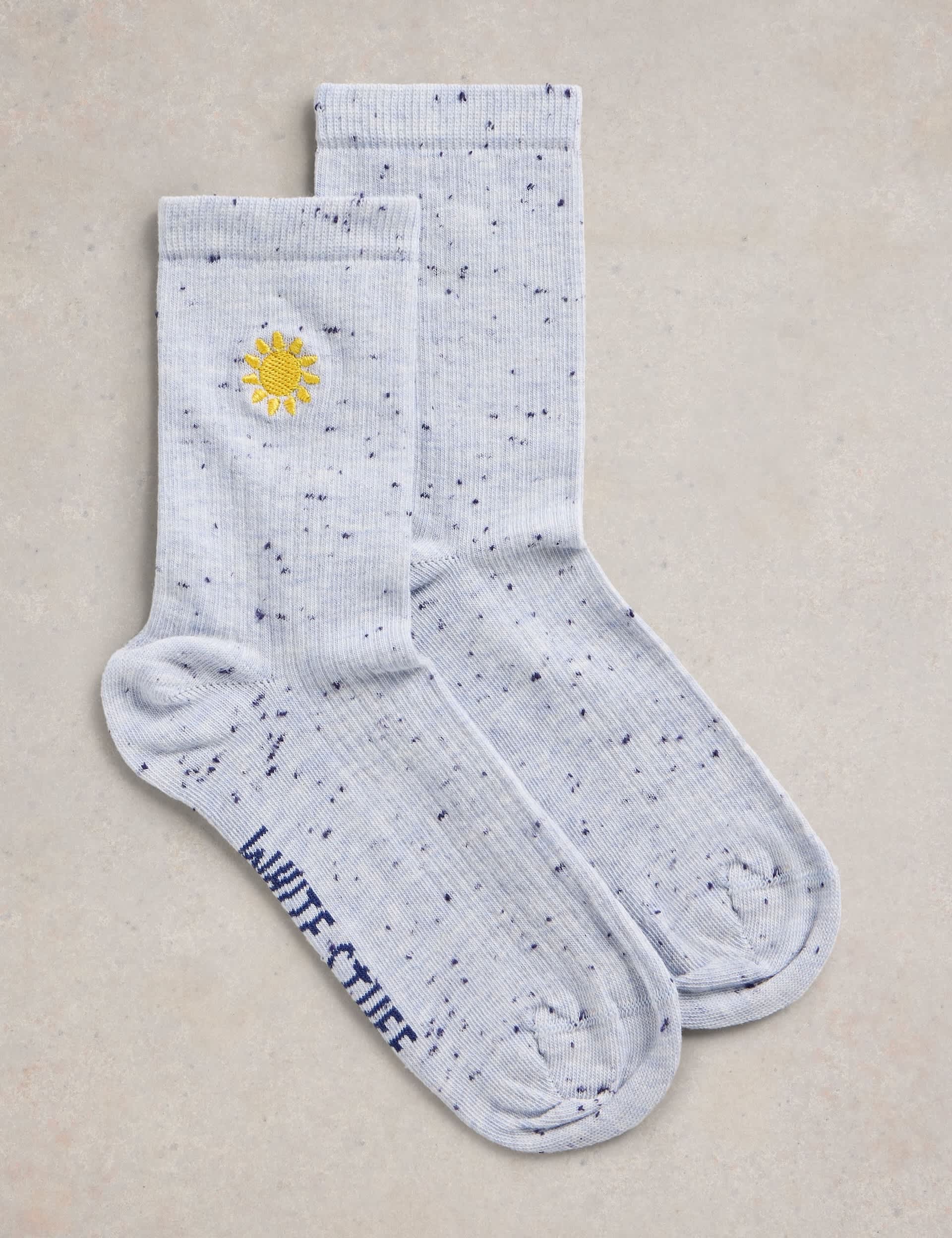 White Stuff Women's Cotton Rich Sun Ankle High Socks - 6-8 - Blue, Blue,Pink