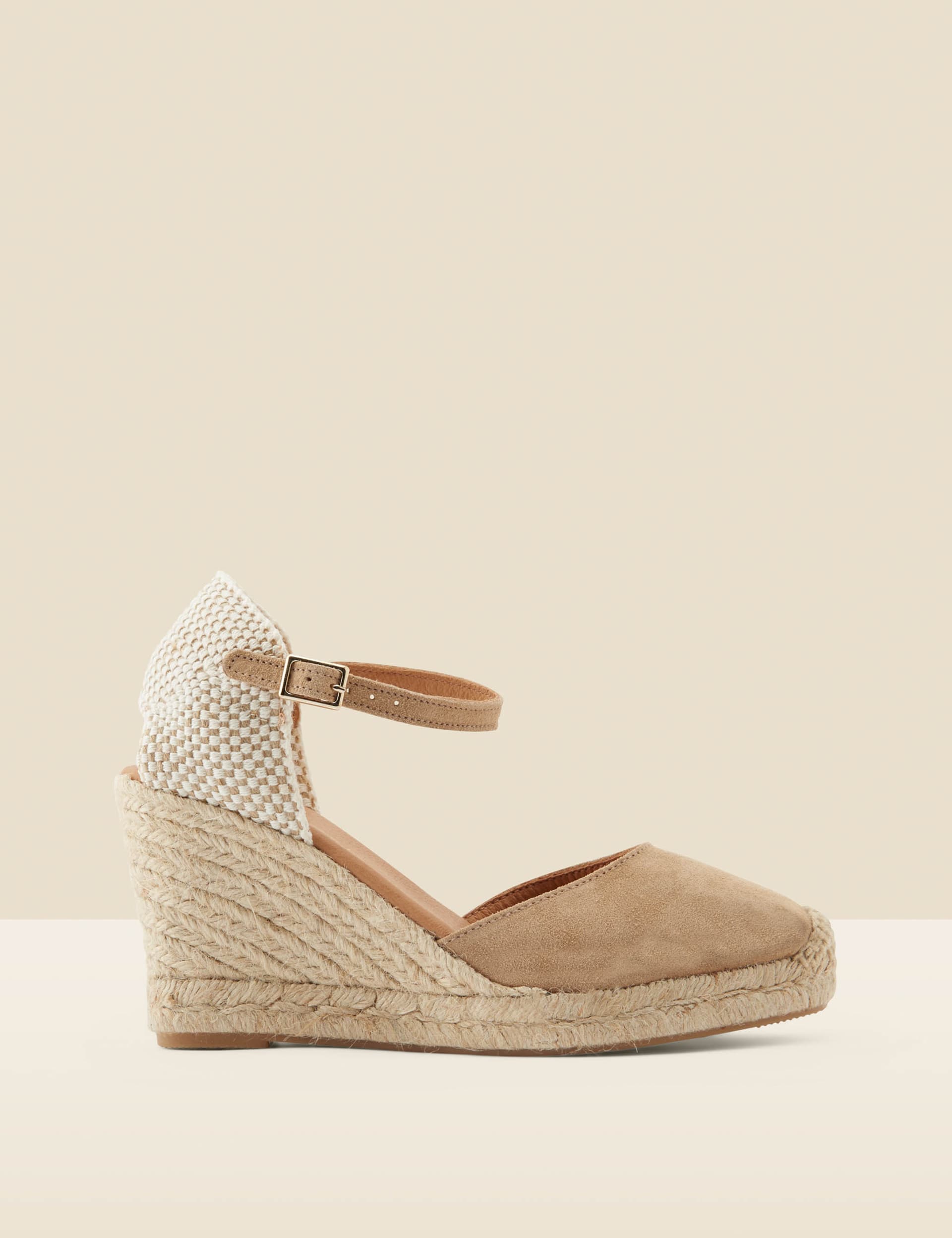 Sosandar Women's Leather Wedge Espadrilles - 7 - Tan, Tan