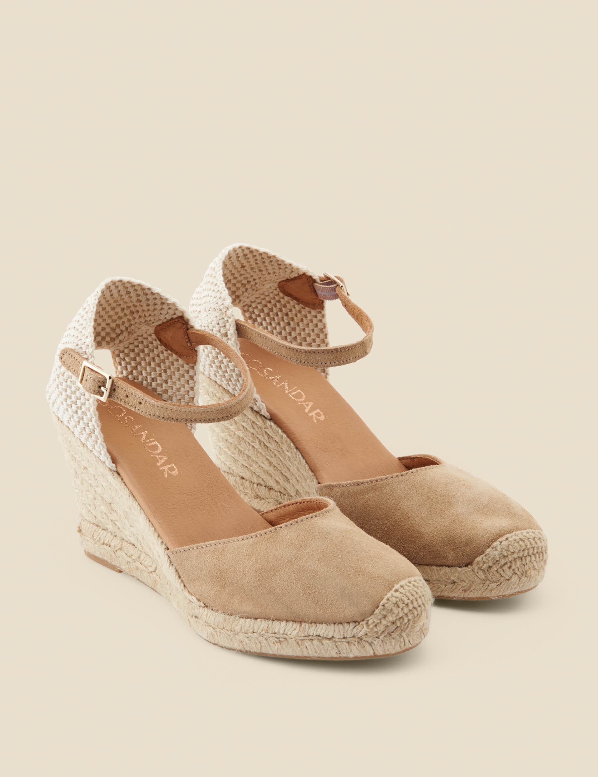 Sosandar Women's Suede Ankle Strap Wedge Espadrilles - 8 - Tan, Tan