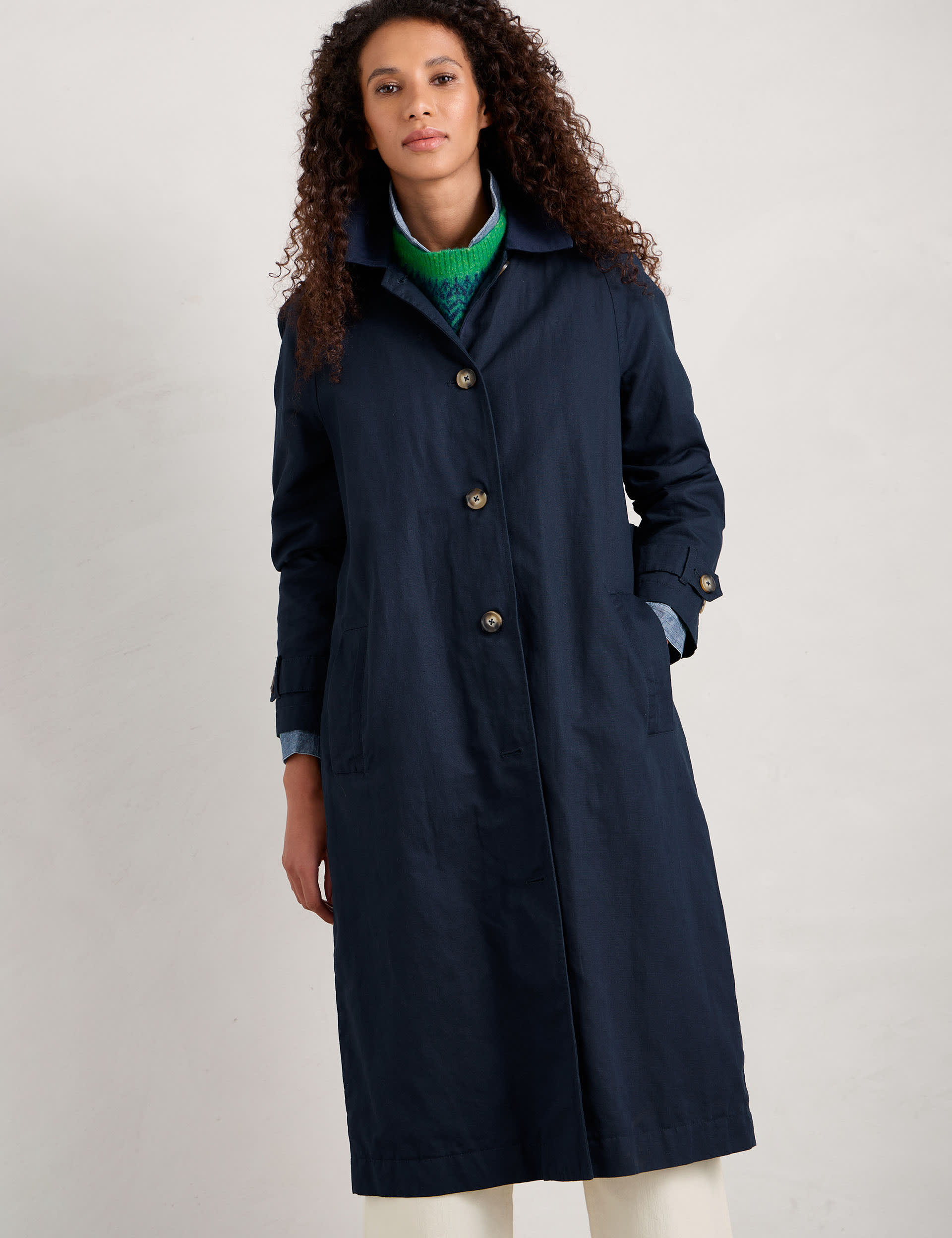 Seasalt Cornwall Women's Cotton Rich Collared Raincoat - 8REG - Navy, Navy