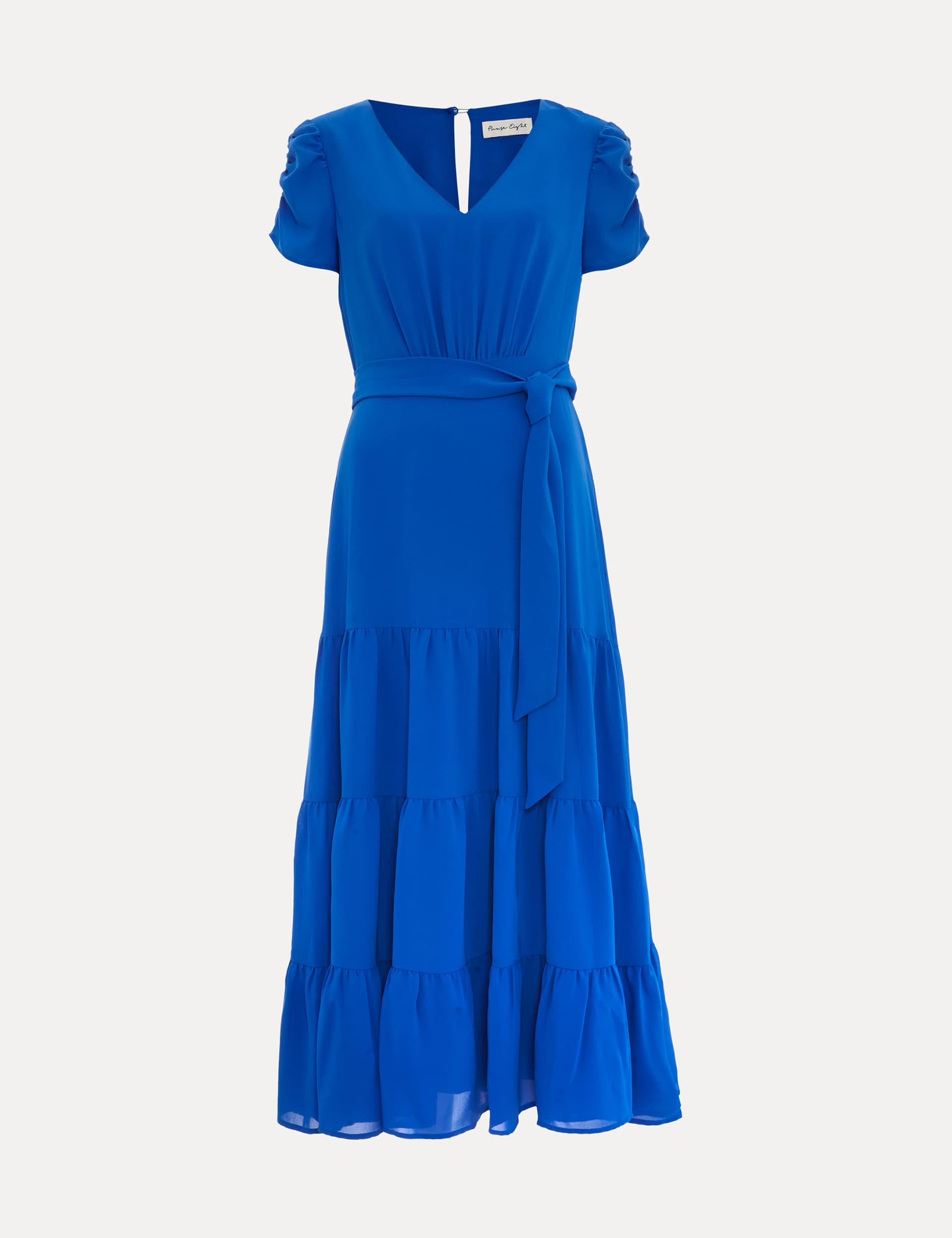 Phase Eight Women's V-Neck Midi Tiered Dress - 8 - Blue, Blue