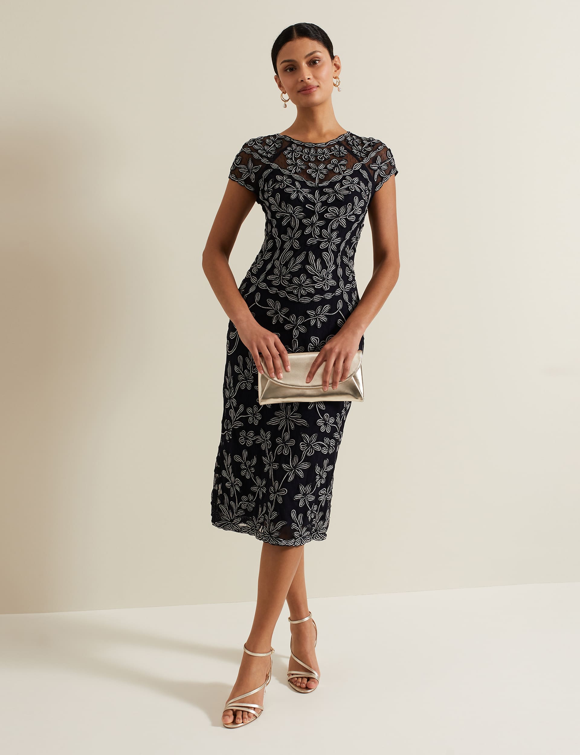 Phase Eight Women's Printed Round Neck Midi Bodycon Dress