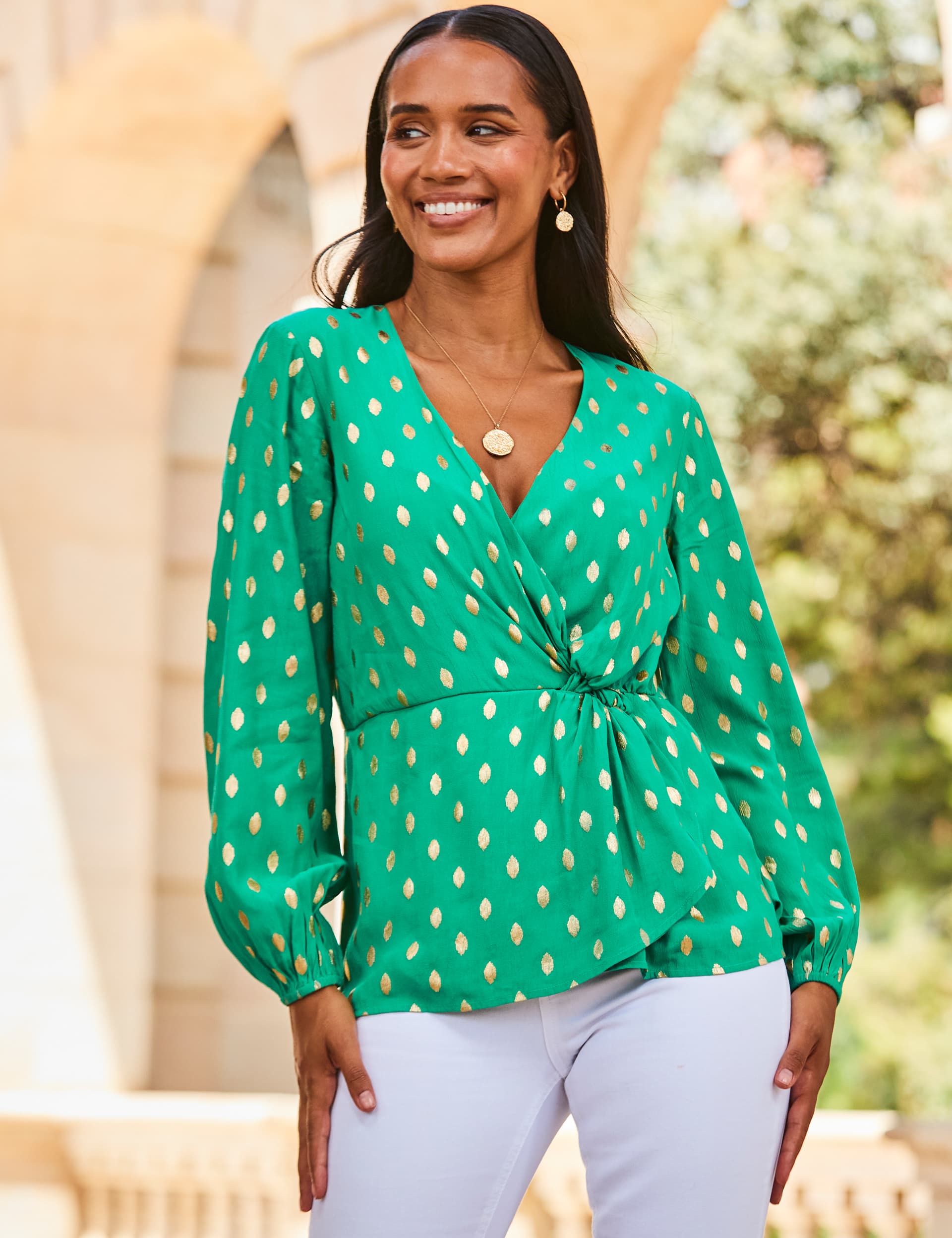 Sosandar Women's Foil Print Knot Front Top