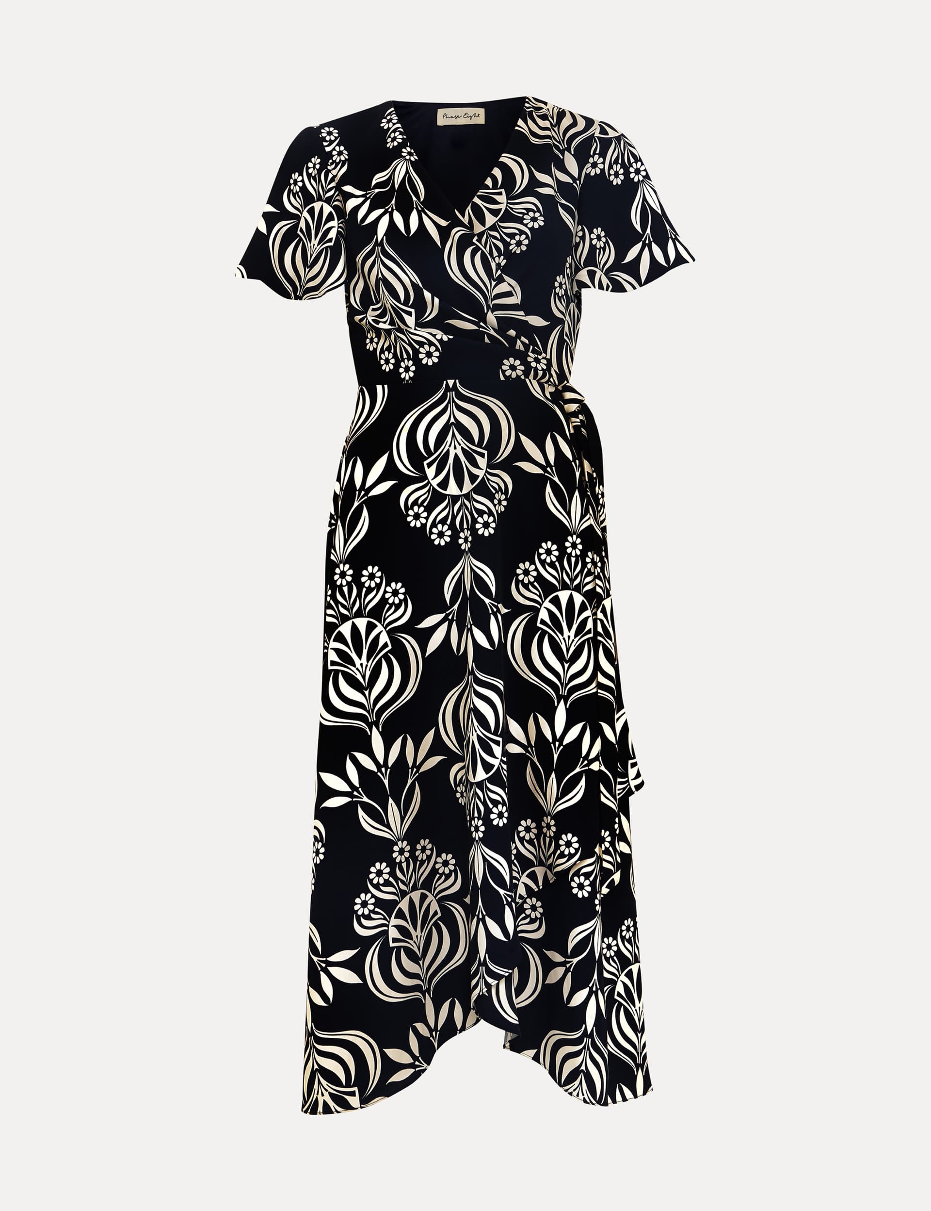 Phase Eight Women's Printed V-Neck Midi Wrap Dress - 8 - Black Mix, Black Mix