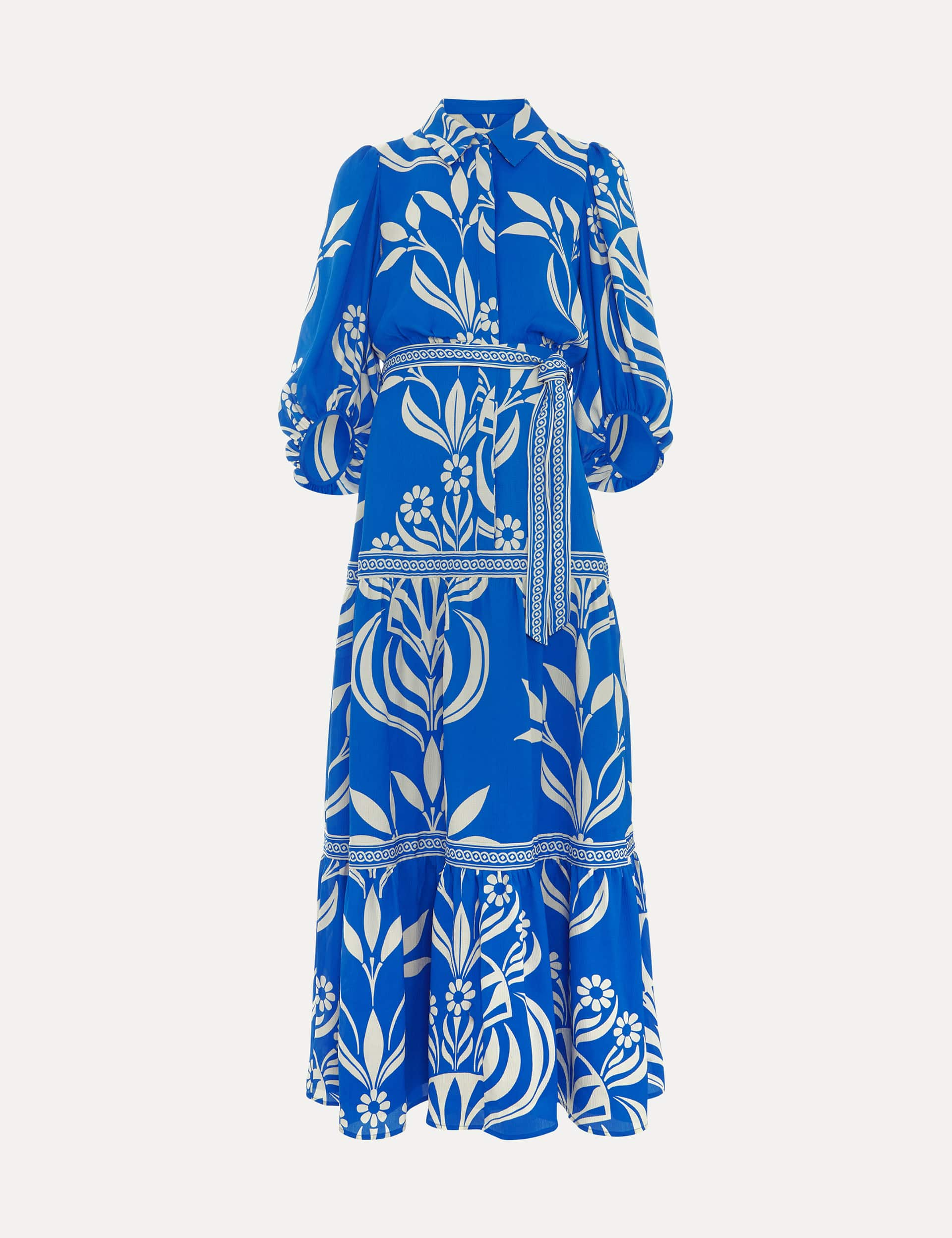 Phase Eight Women's Printed Collared Midaxi Shirt Dress - 8 - Blue Mix, Blue Mix