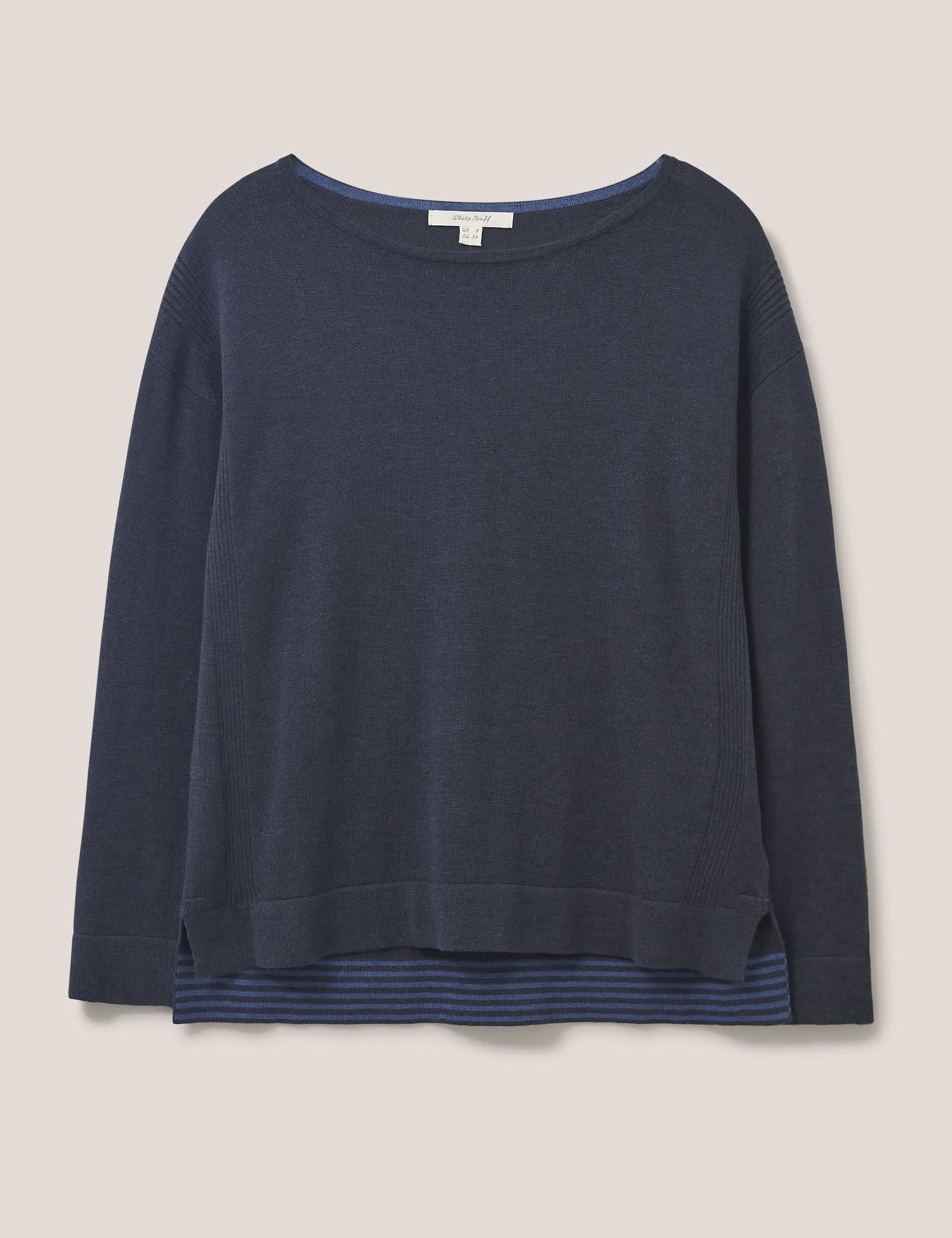 White Stuff Women's Cotton Rich Textured Crew Neck Jumper - 12 - Navy, Navy