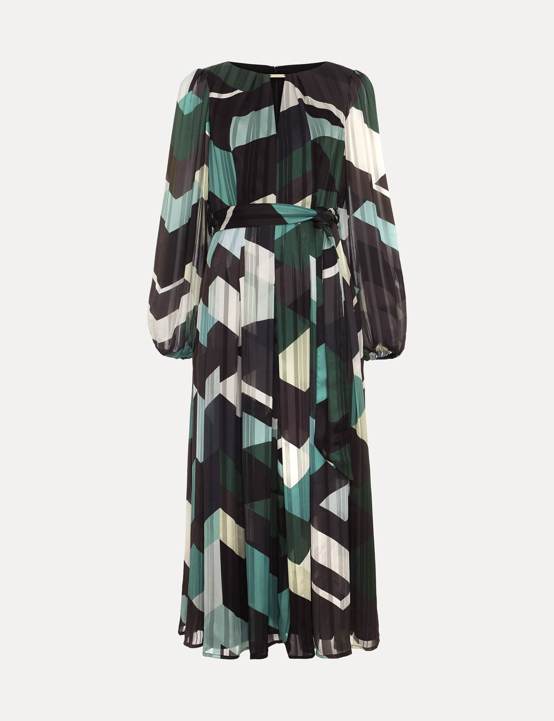 Phase Eight Women's Abstract Print Midaxi Waisted Dress - 12 - Green Mix, Green Mix