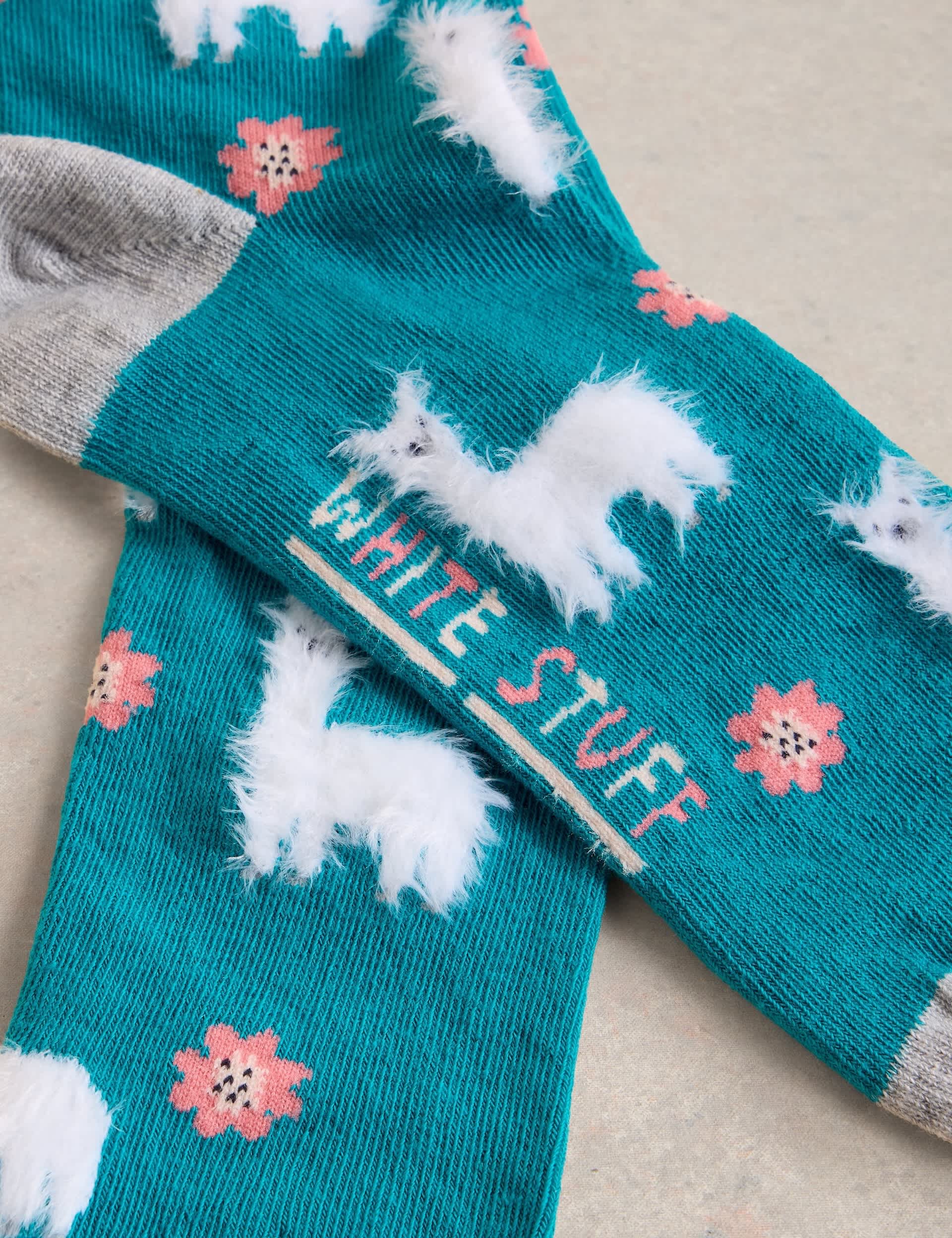 White Stuff Women's Cotton Rich Llama Ankle High Socks - 6-8 - Teal, Teal