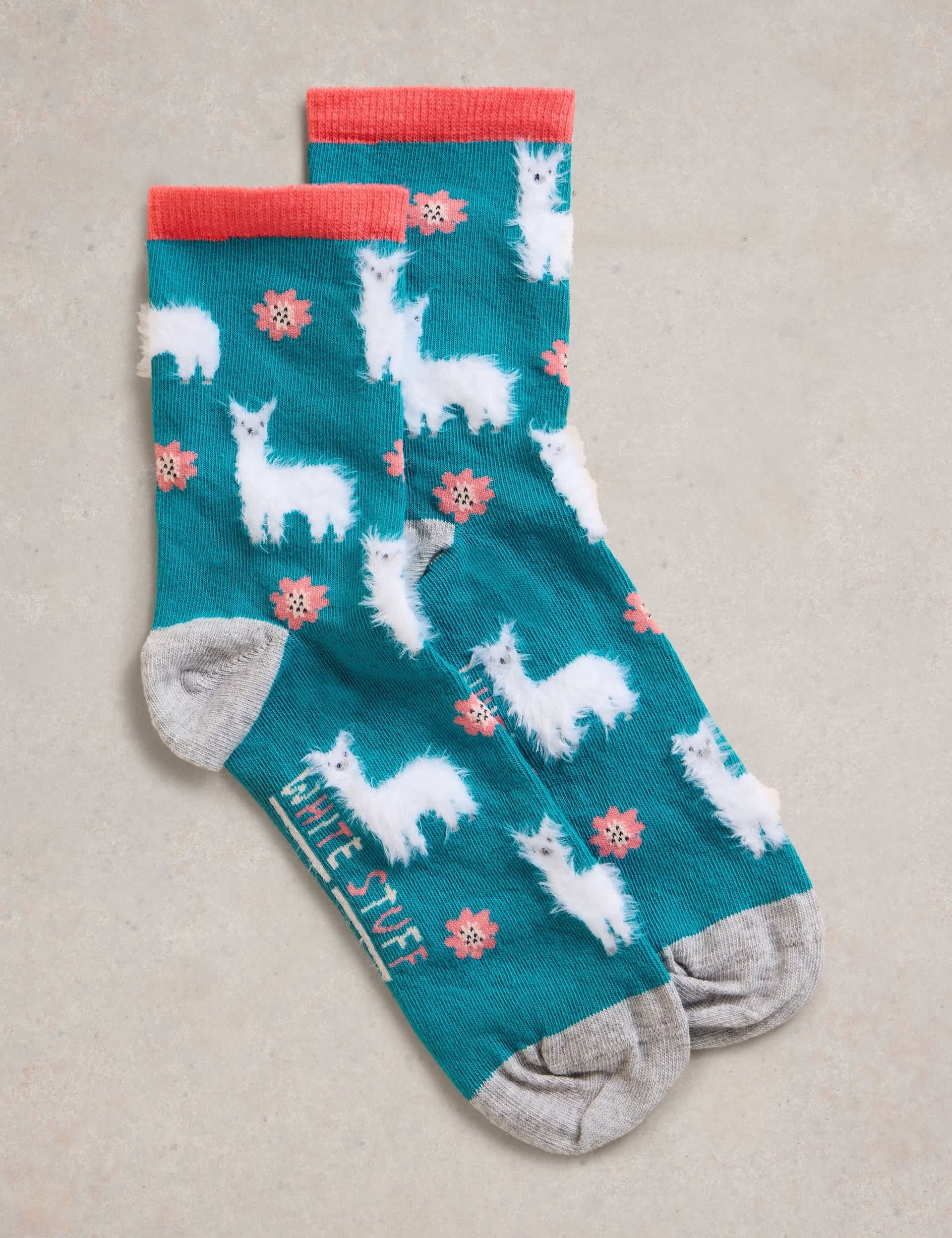 White Stuff Women's Cotton Rich Llama Ankle High Socks - 6-8 - Teal, Teal