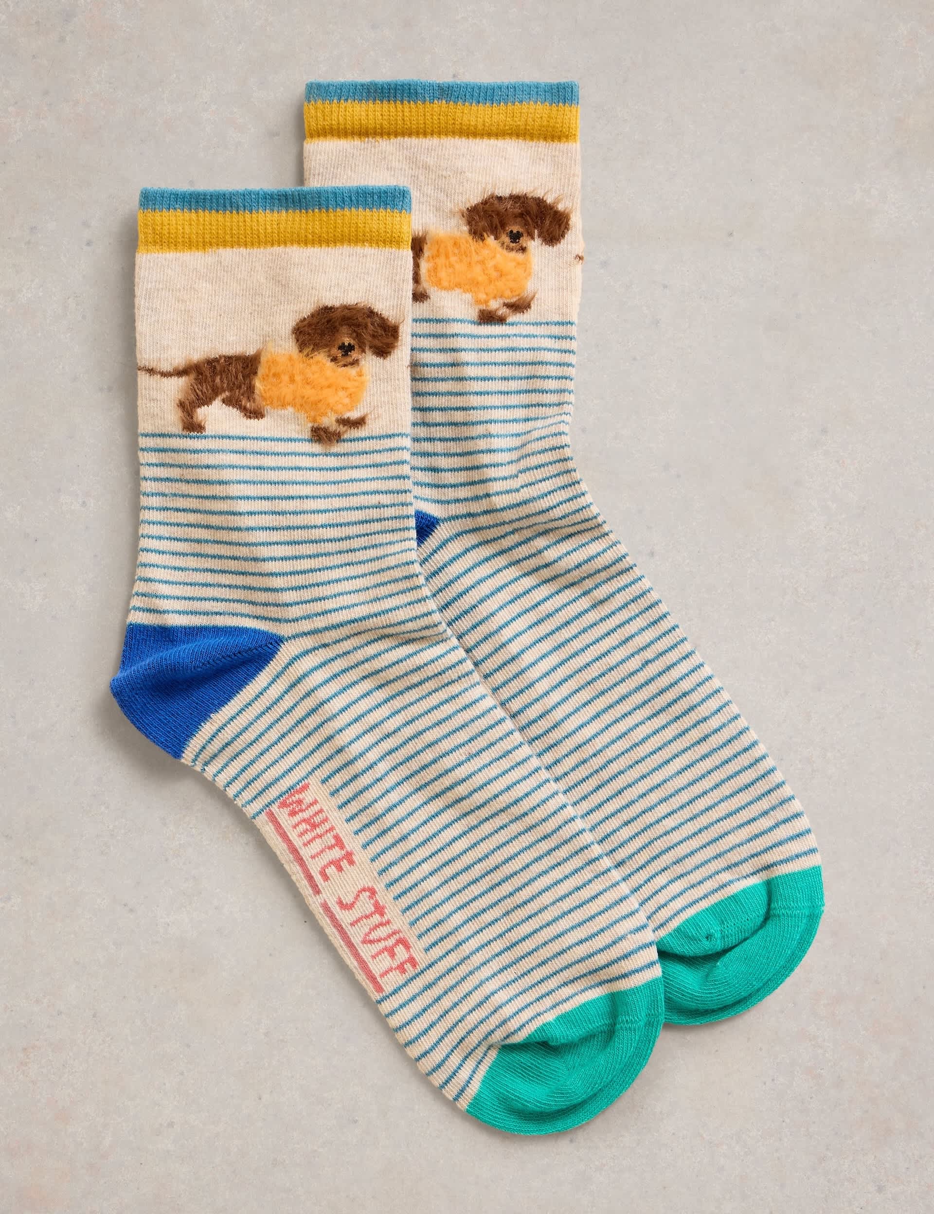 White Stuff Women's Cotton Rich Sausage Dog Ankle High Socks - 6-8 - Natural Mix, Natural Mix