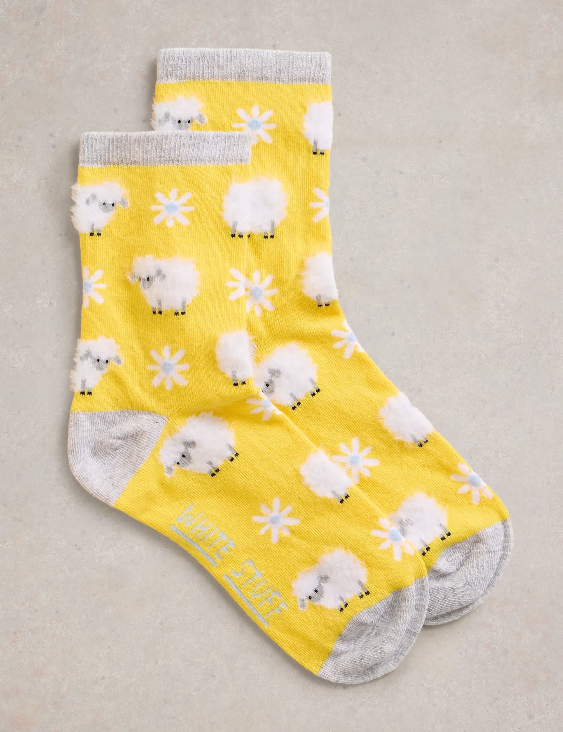 White Stuff Women's Cotton Rich Sheep Ankle High Socks - 6-8 - Yellow, Yellow