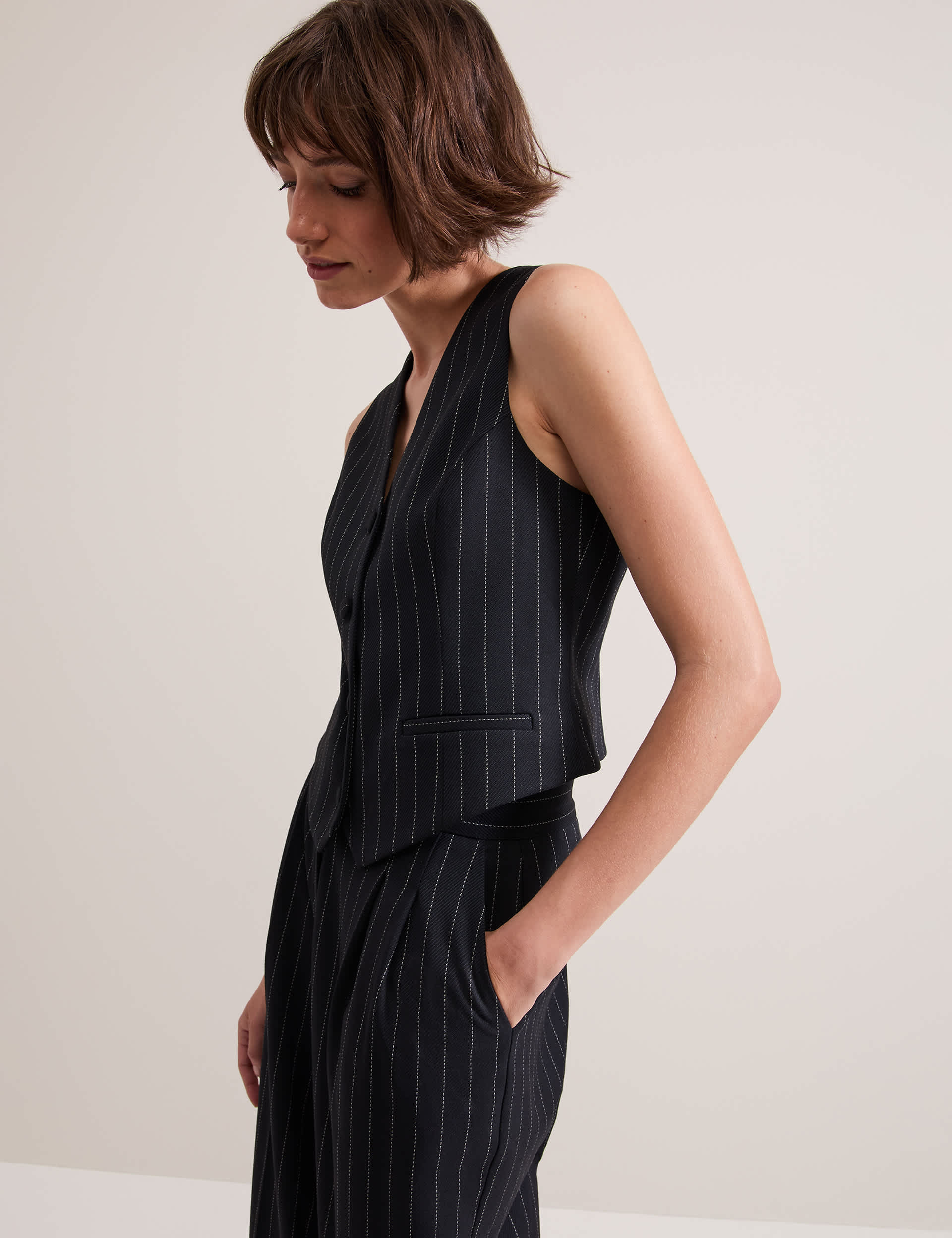 Phase Eight Women's Pinstripe Single Breasted Waistcoat - 12 - Navy, Navy