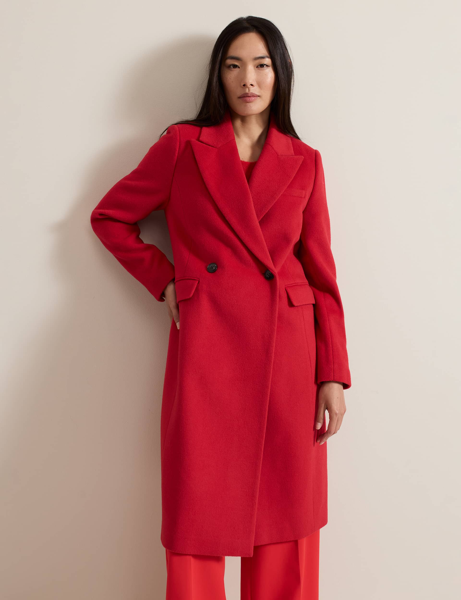 Phase Eight Women's Wool Rich Longline Tailored Coat - 12, Red