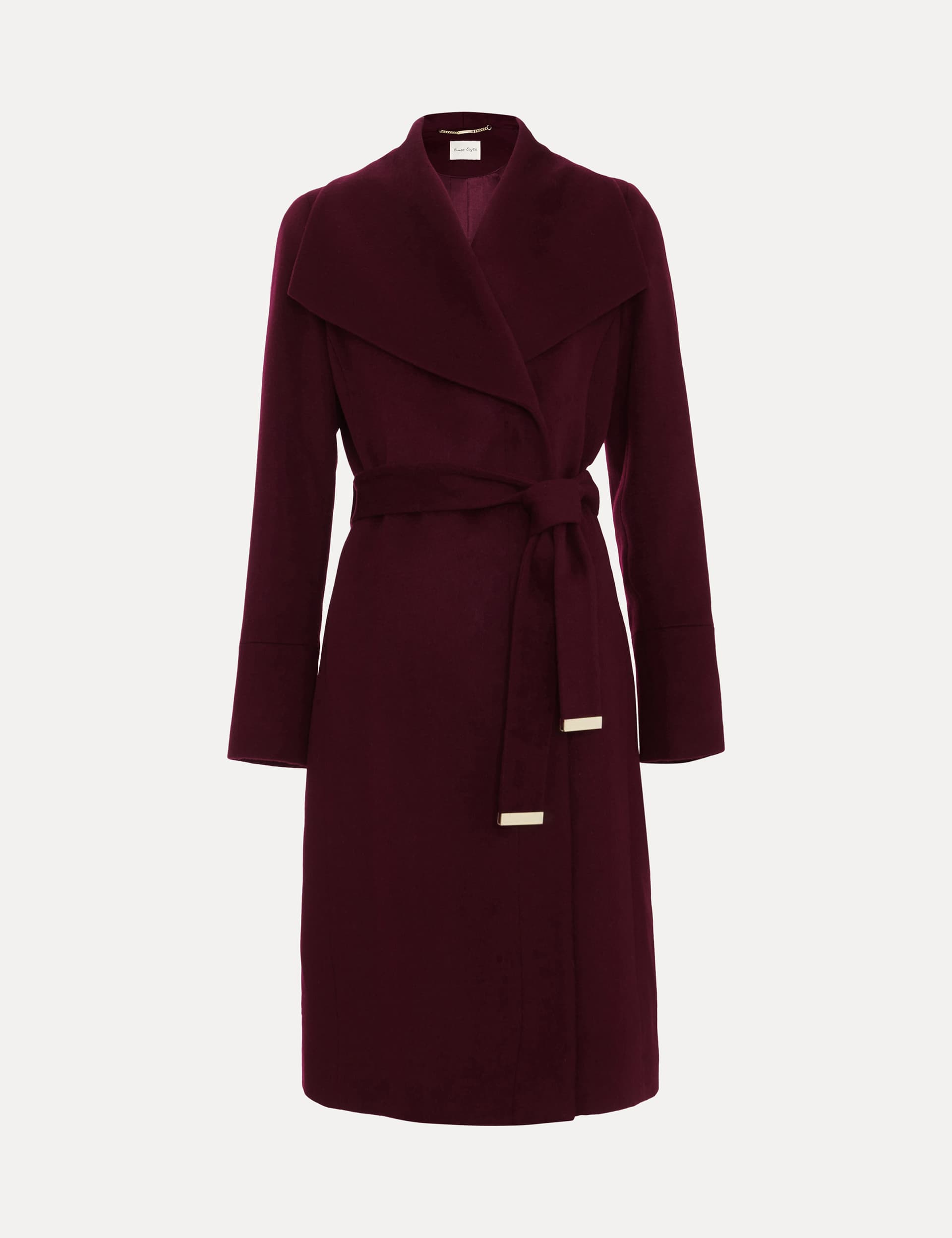 Phase Eight Women's Wool Rich Belted Longline Tailored Coat - 22 - Burgundy, Burgundy