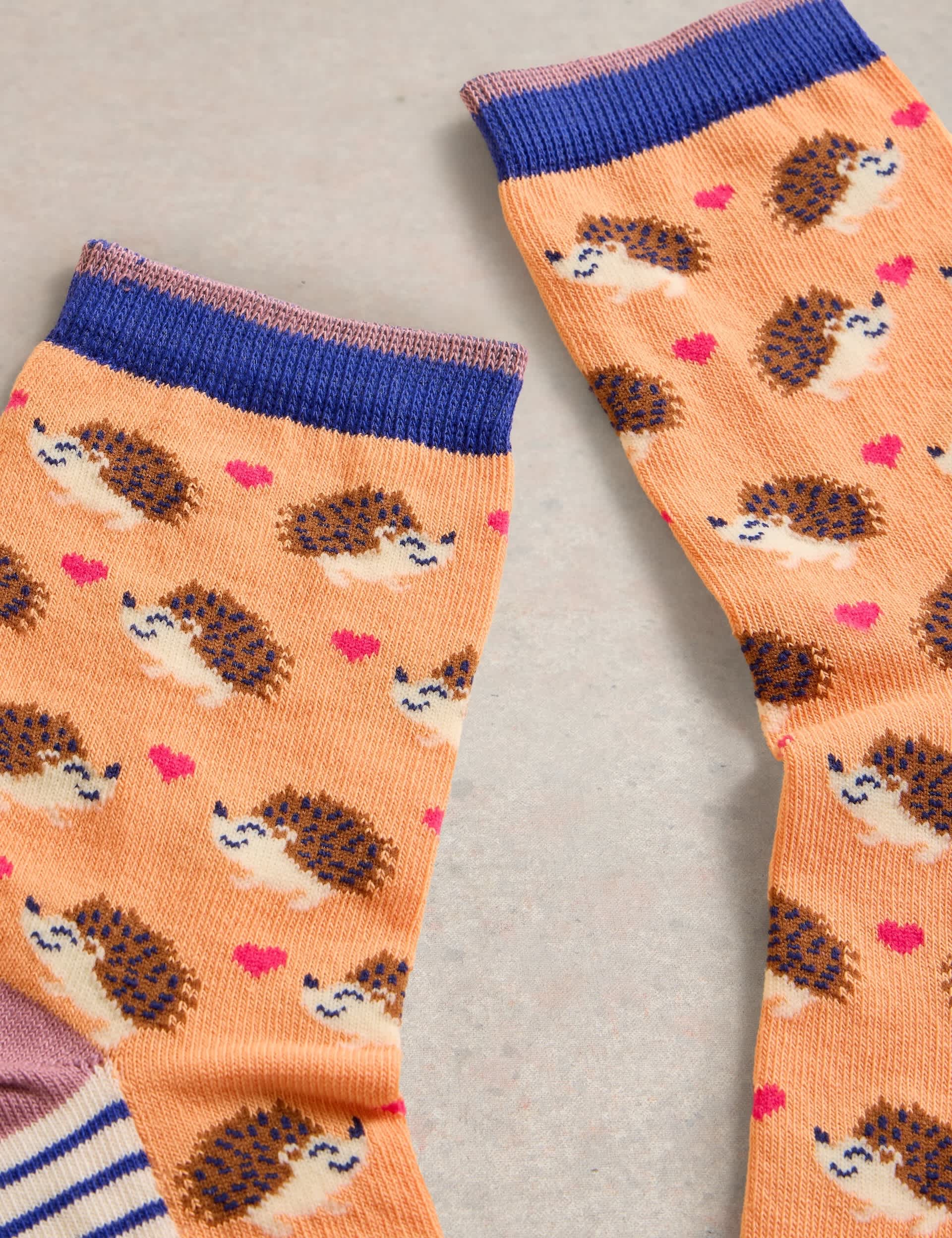 White Stuff Women's Cotton Rich Hedgehog Ankle High Socks - 6-8 - Orange Mix, Orange Mix