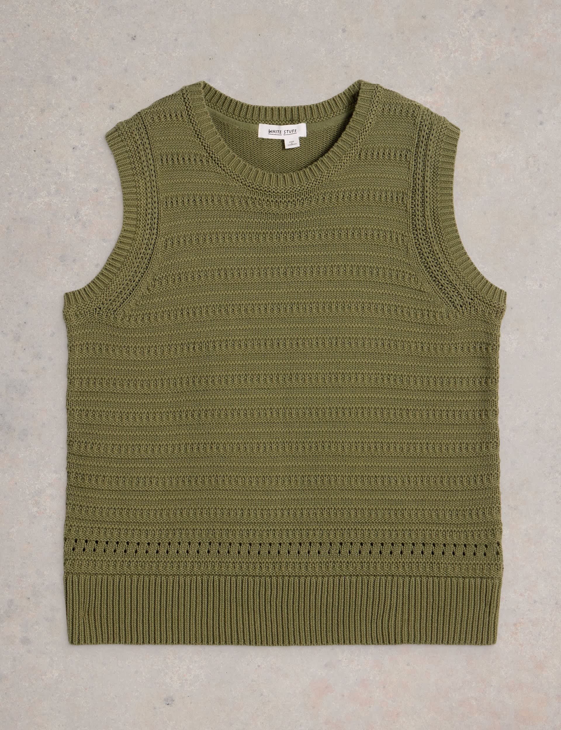 White Stuff Women's Pure Cotton Textured Knitted Vest - 12 - Green, Green