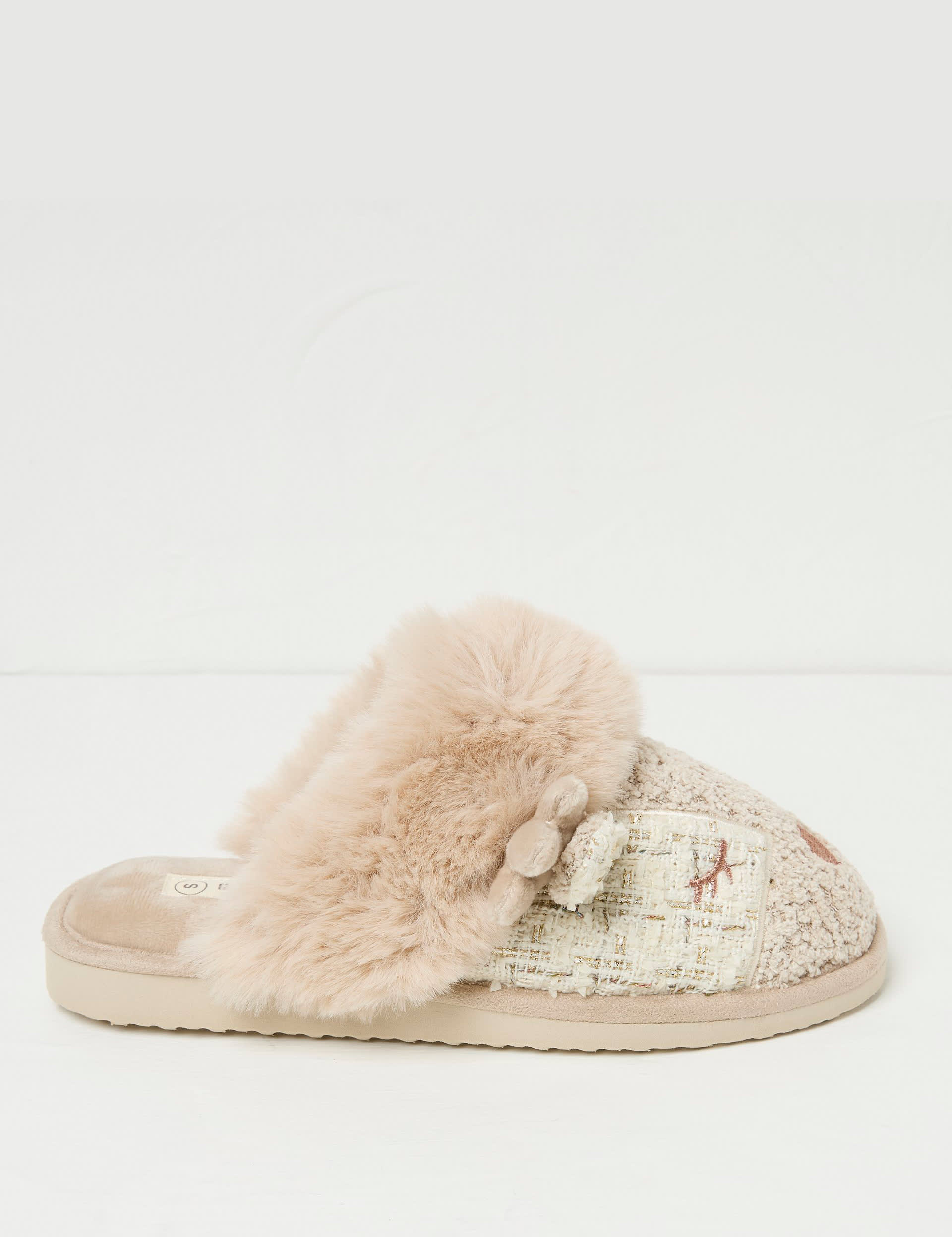 Fatface Women's Faux Fur Deer Mule Slippers - Ivory, Ivory