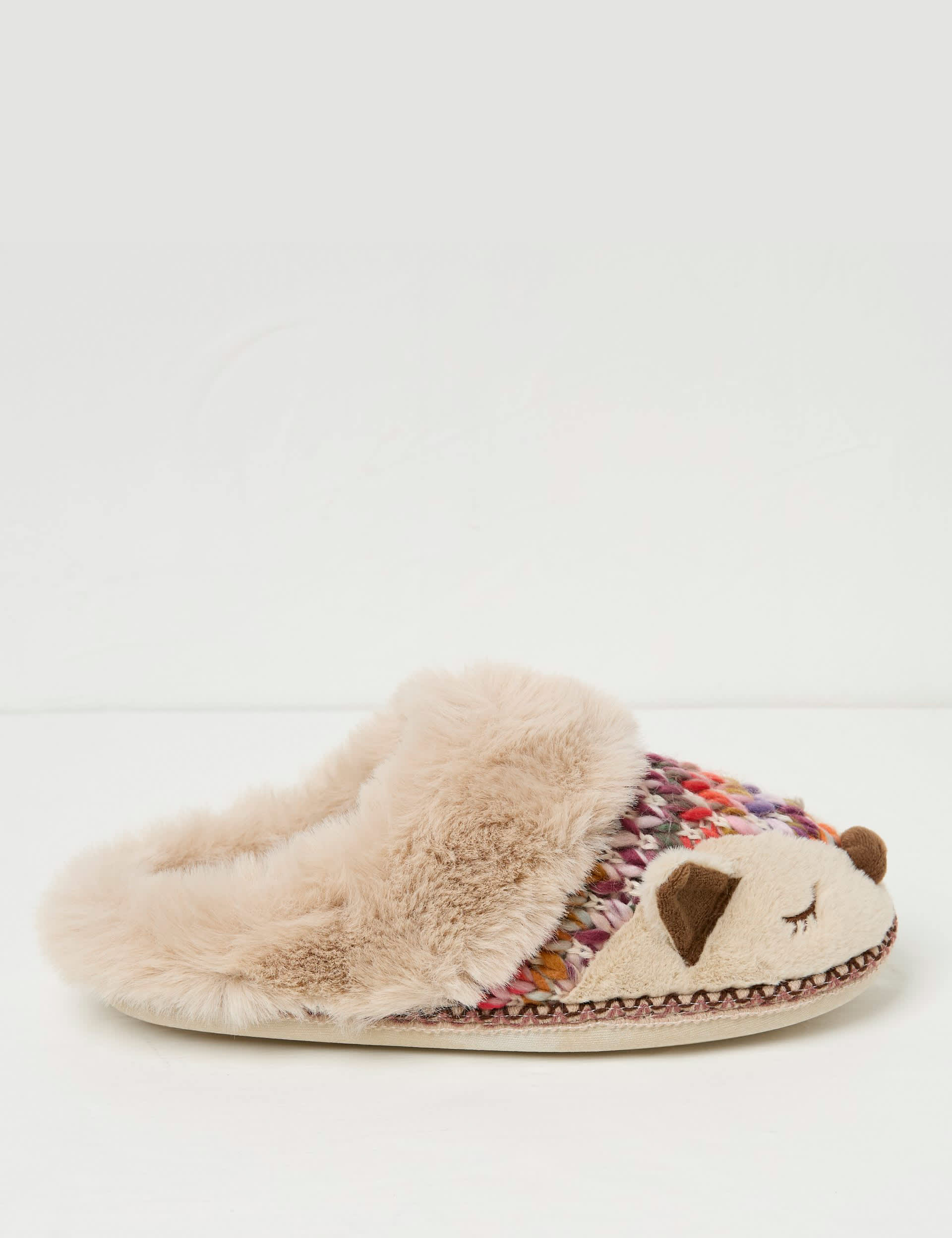 Fatface Women's Kitted Fox Faux Fur Lined Mule Slippers - Multi, Multi