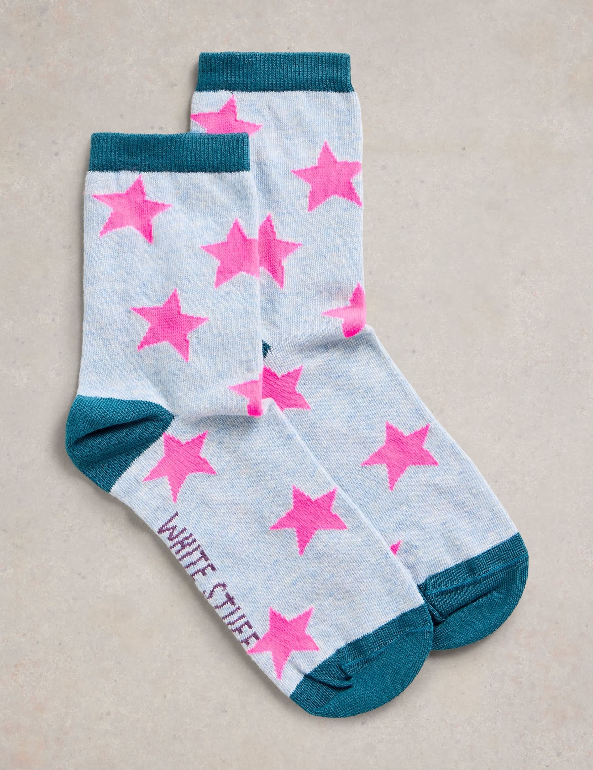 White Stuff Women's Cotton Rich Star Ankle High Socks - 6-8 - Pink Mix, Pink Mix