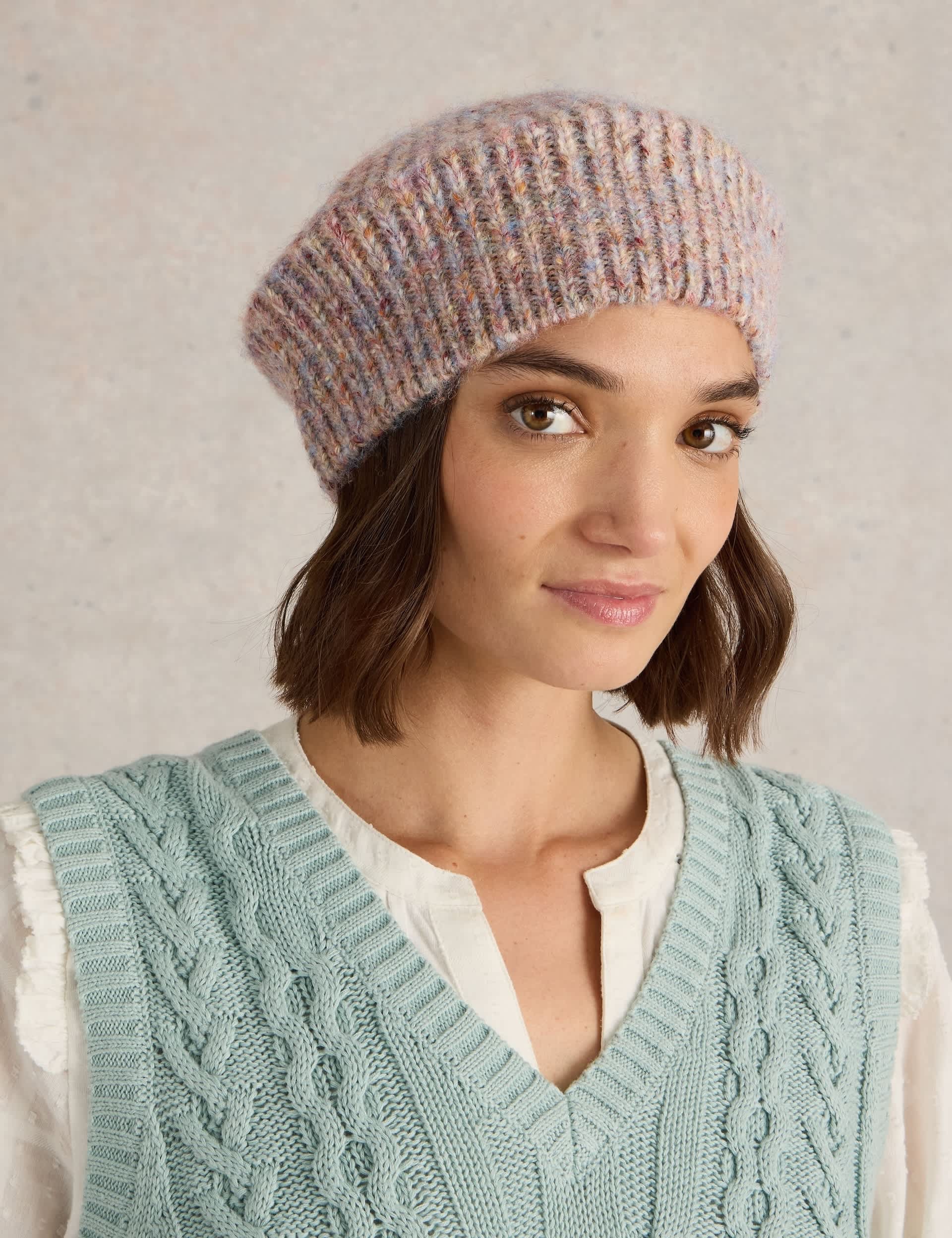 White Stuff Women's Ribbed Space Dye Knitted Beret - Natural Mix, Natural Mix