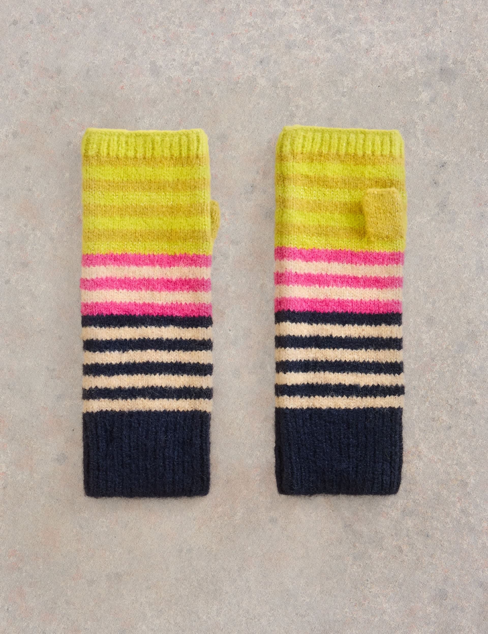 White Stuff Women's Knitted Striped Arm Warmers with Wool - Yellow Mix, Yellow Mix