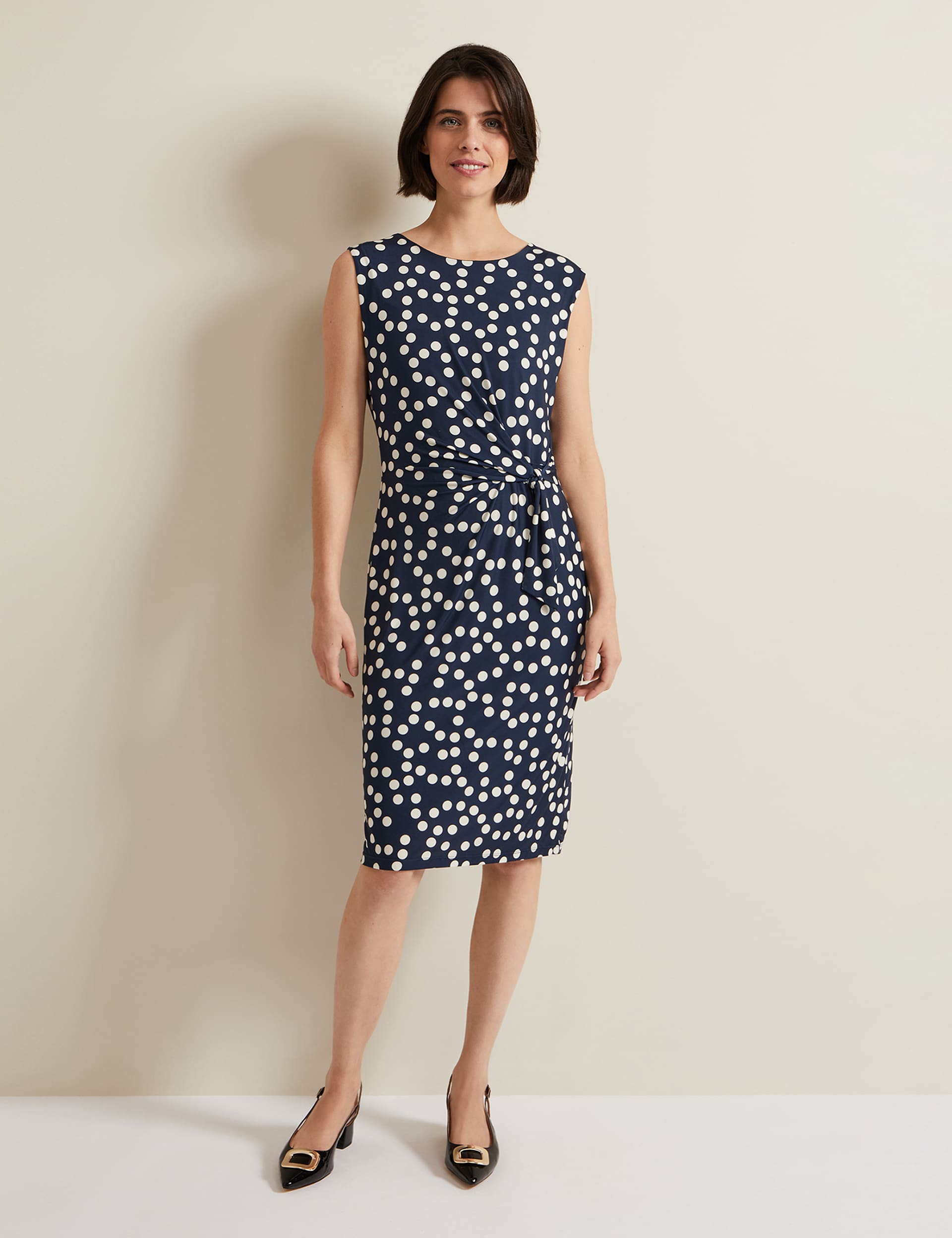 Phase Eight Women's Jersey Polka Dot Midi Shift Dress - 16 - Navy Mix, Navy Mix