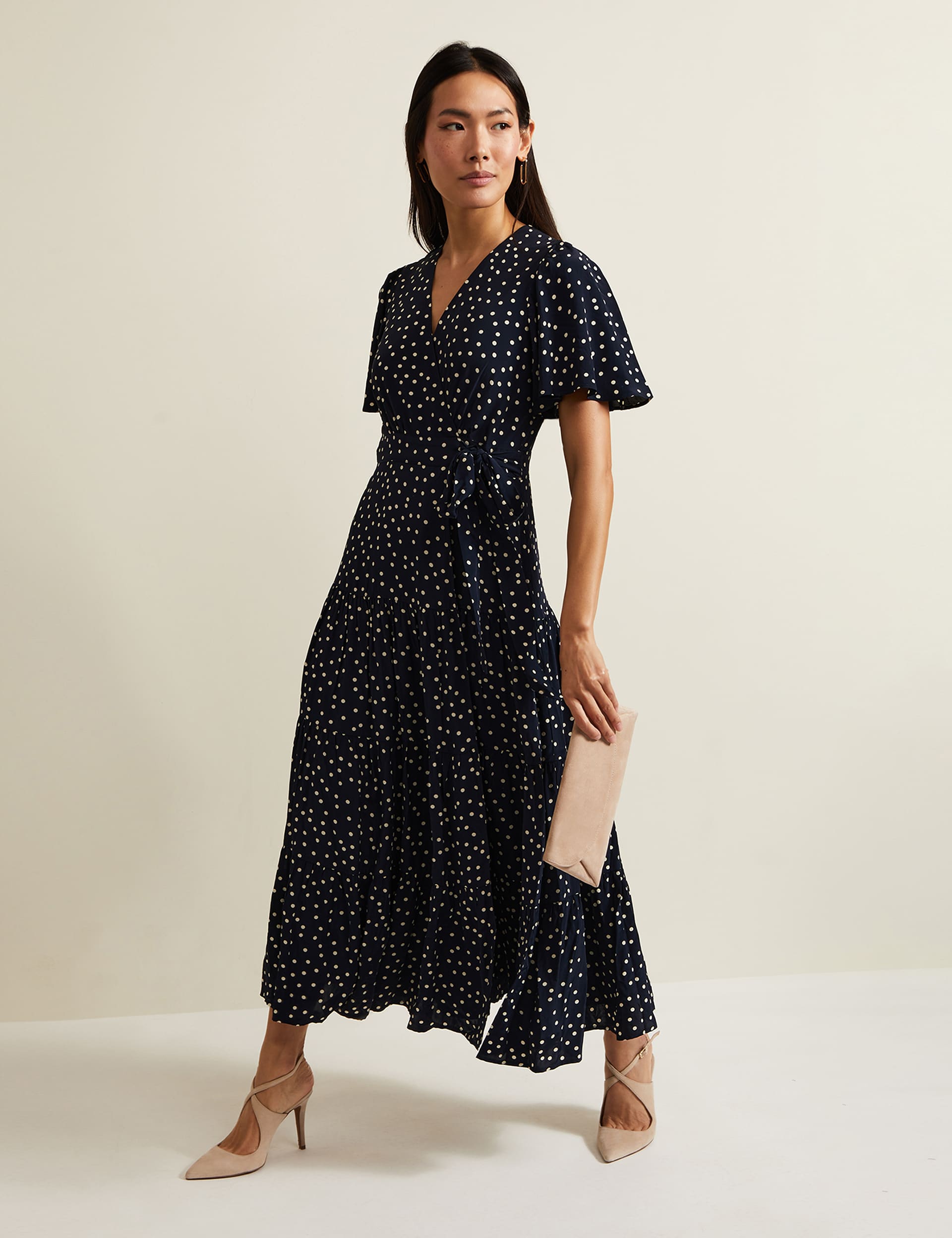 Phase Eight Women's Polka Dot Midaxi Wrap Dress - 10 - Navy Mix, Navy Mix