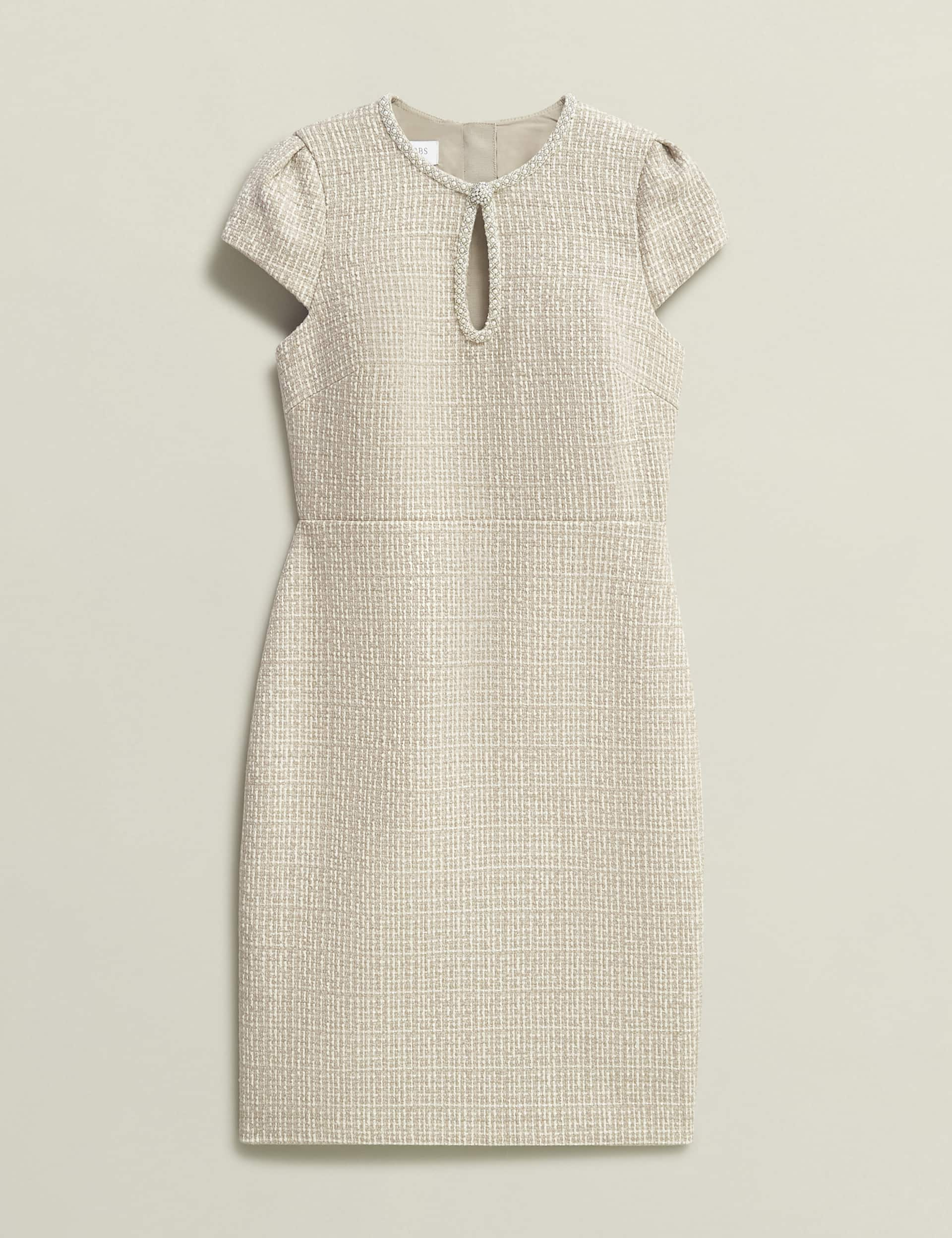 Hobbs Women's Tweed Keyhole Knee Length Shift Dress - 12 - Beige, Beige