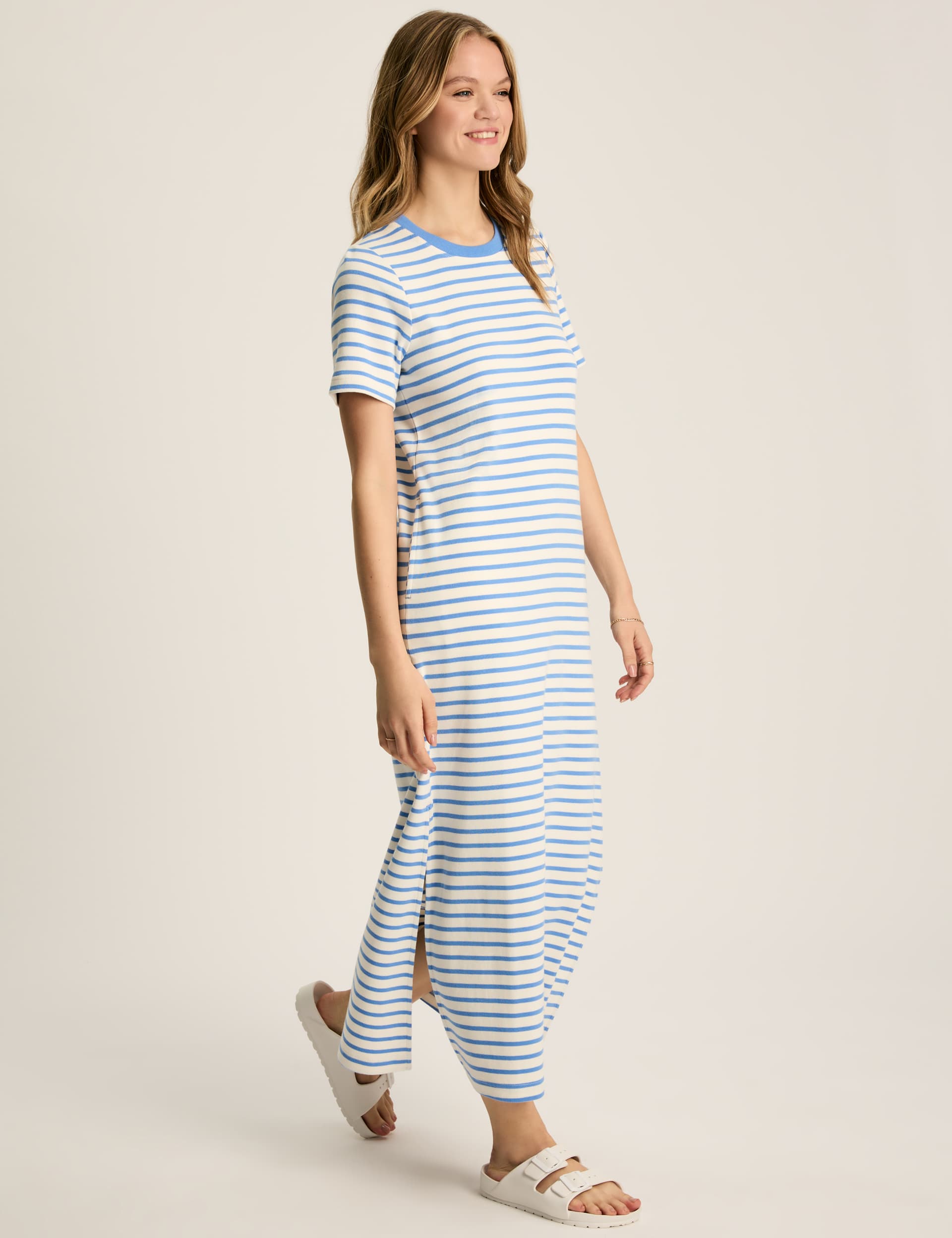 Joules Women's Pure Cotton Striped Maxi Column Dress - 12 - Blue Mix, Blue Mix