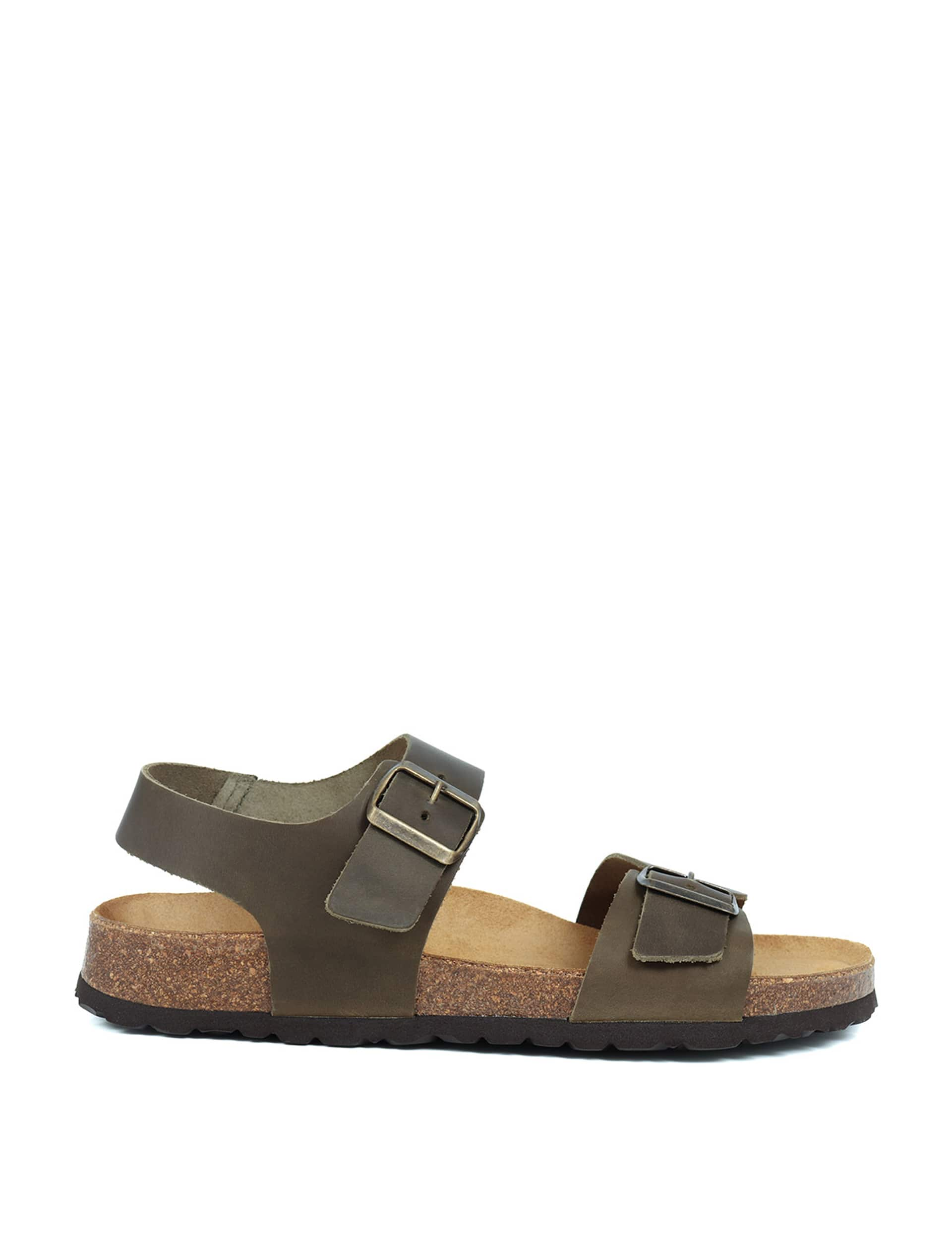 Jones Bootmaker Men's Leather Sandals - 9 - Khaki, Dark Brown,Khaki