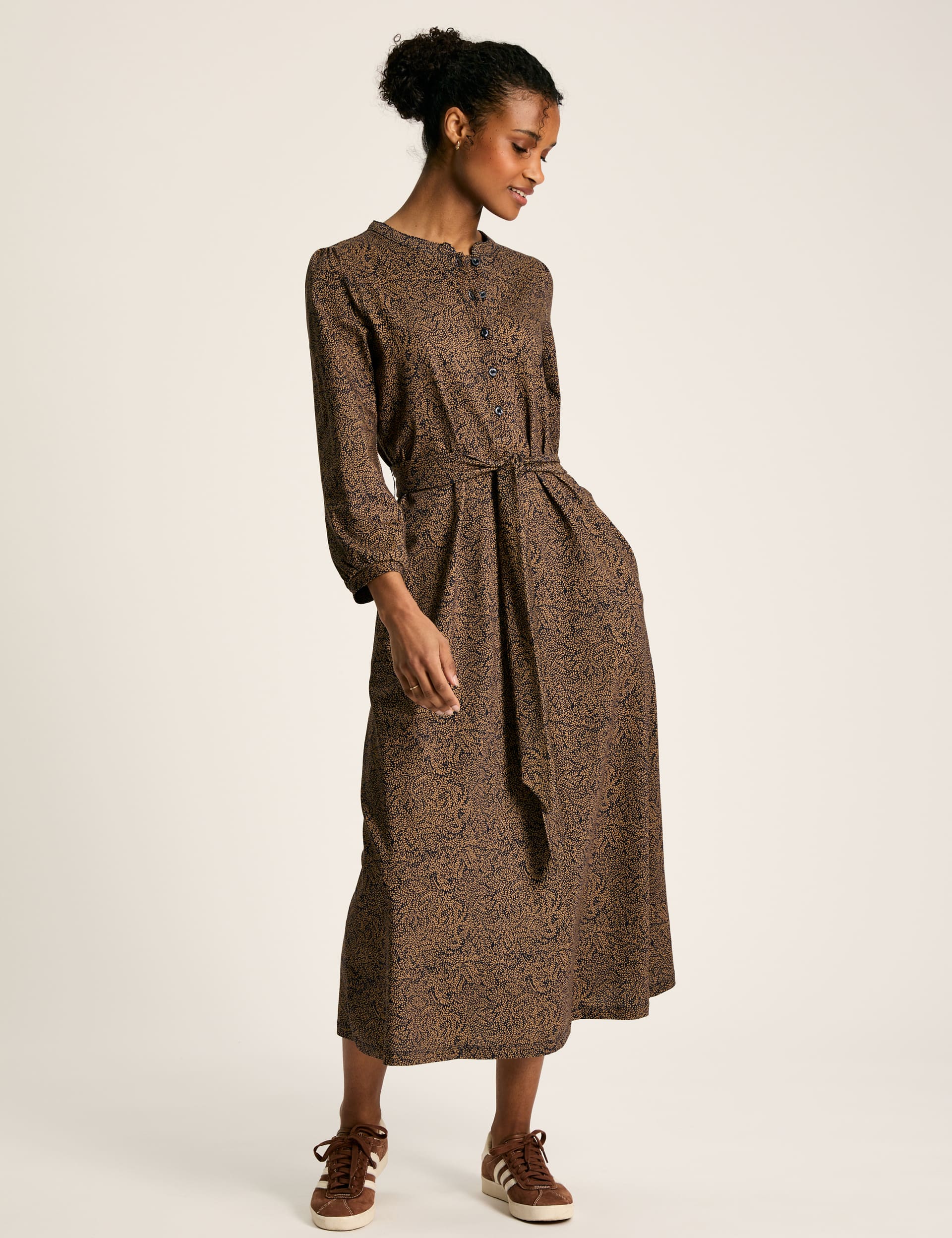 Joules Women's Pure Cotton Paisley Midaxi Shirt Dress - 16 - Brown Mix, Brown Mix