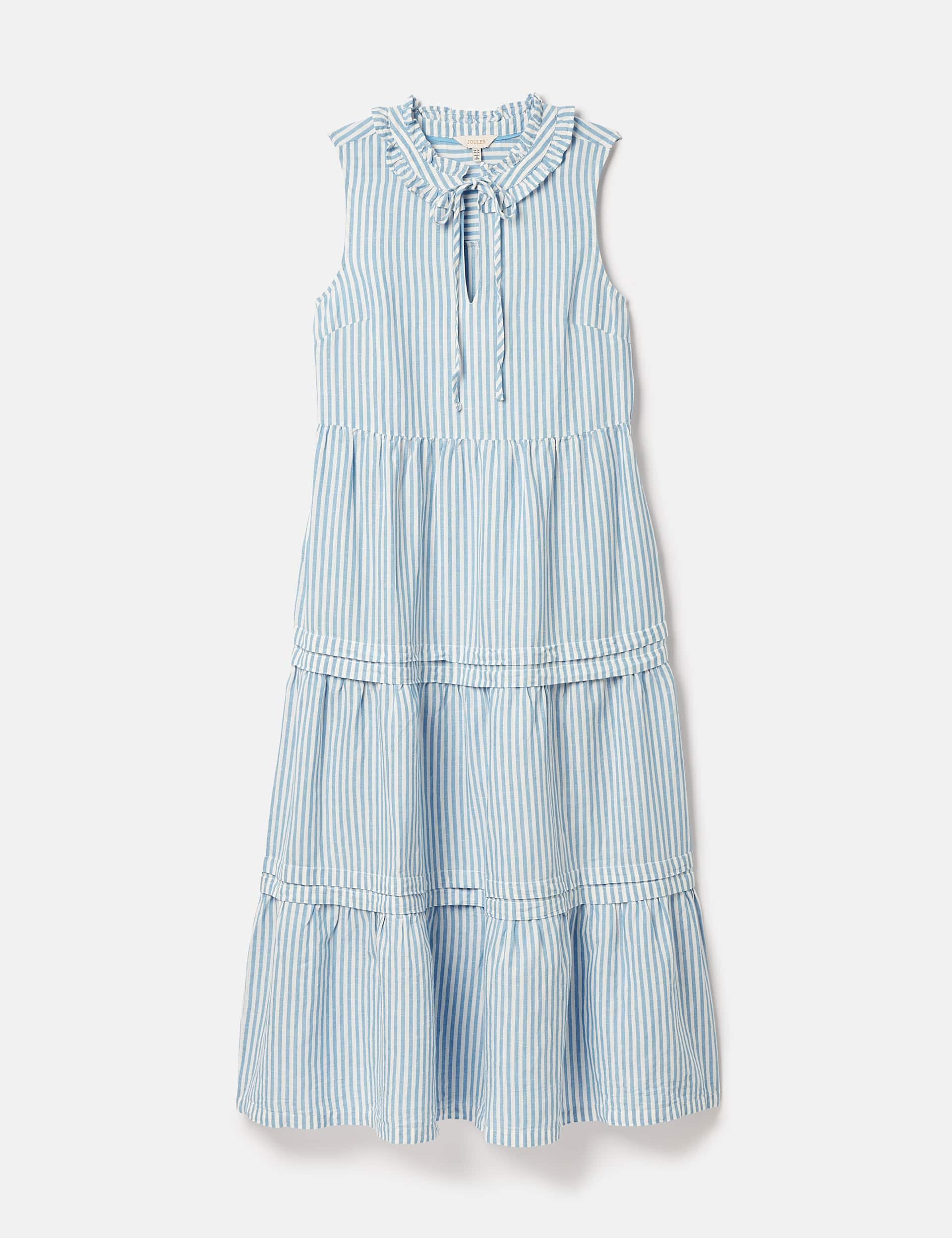 Joules Women's Linen Blend Striped Midaxi Tiered Dress - 8 - Blue Mix, Blue Mix