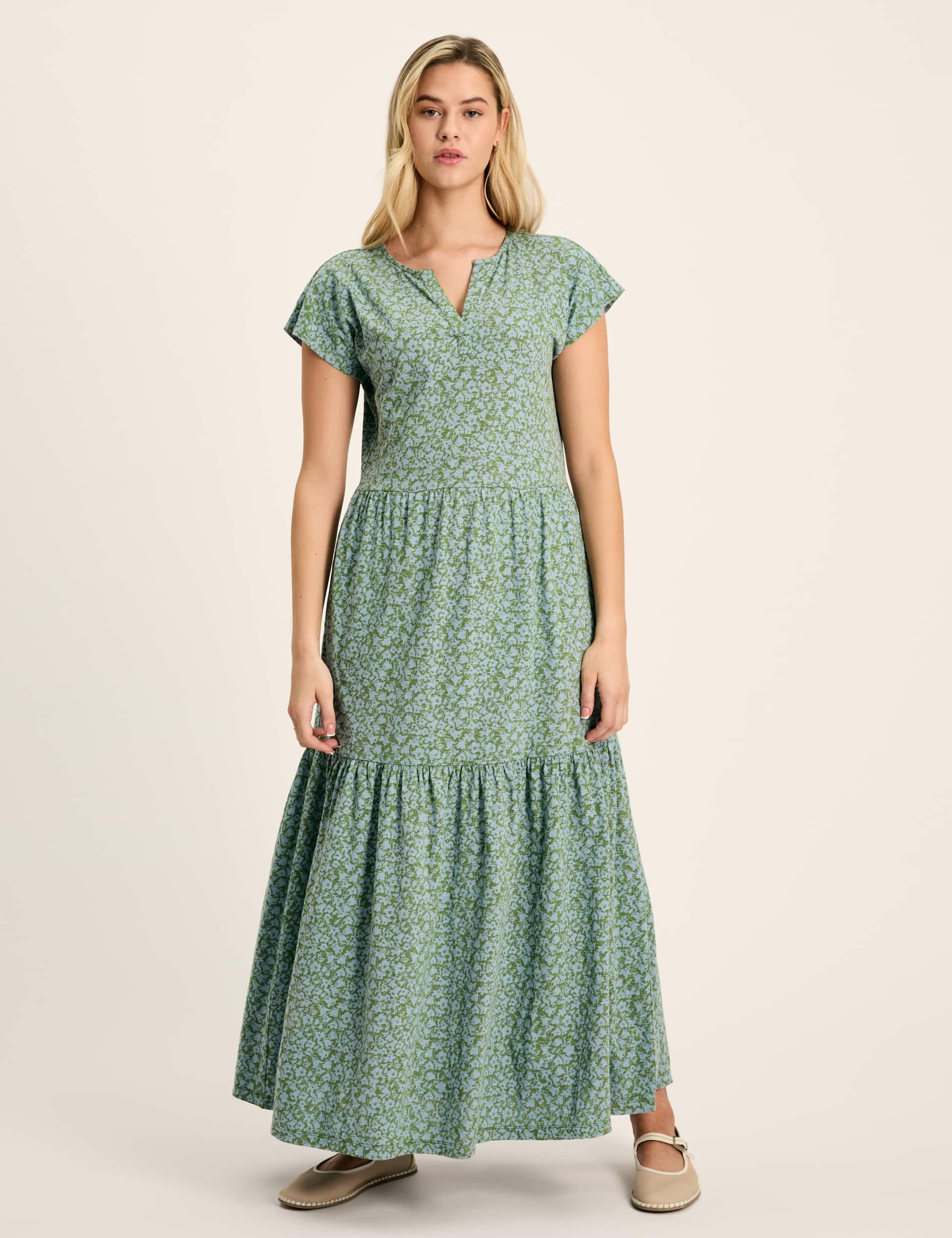 Joules Women's Pure Cotton Floral Notch Neck Maxi Dress