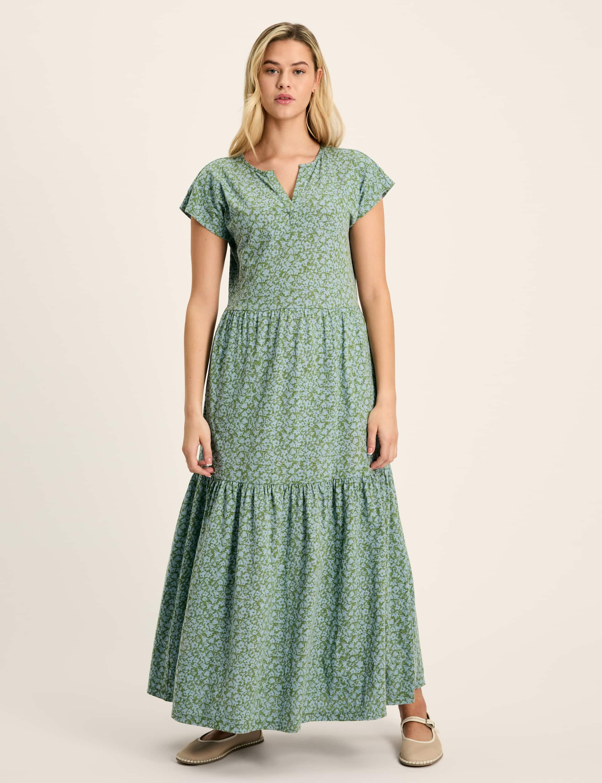 Joules Women's Pure Cotton Floral Notch Neck Maxi Dress - 10 - Green Mix, Green Mix,Pink Mix,Navy Mi