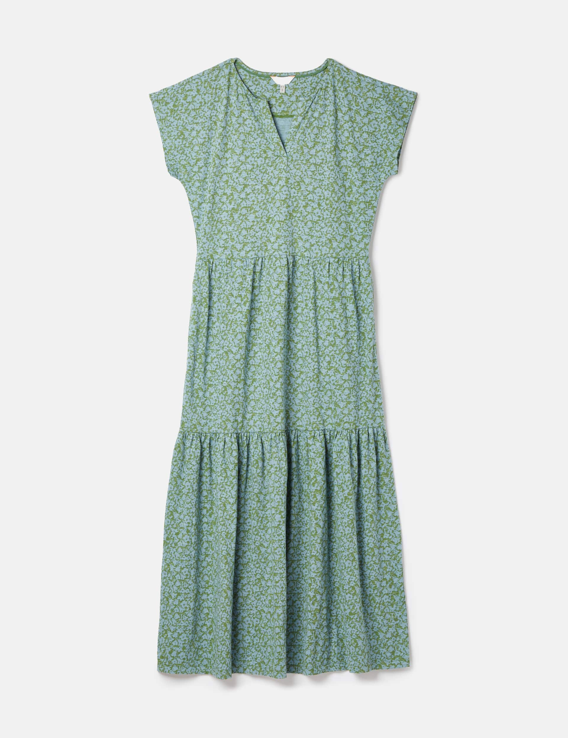 Joules Women's Pure Cotton Floral Notch Neck Maxi Dress - 8 - Green Mix, Green Mix,Pink Mix,Navy Mix