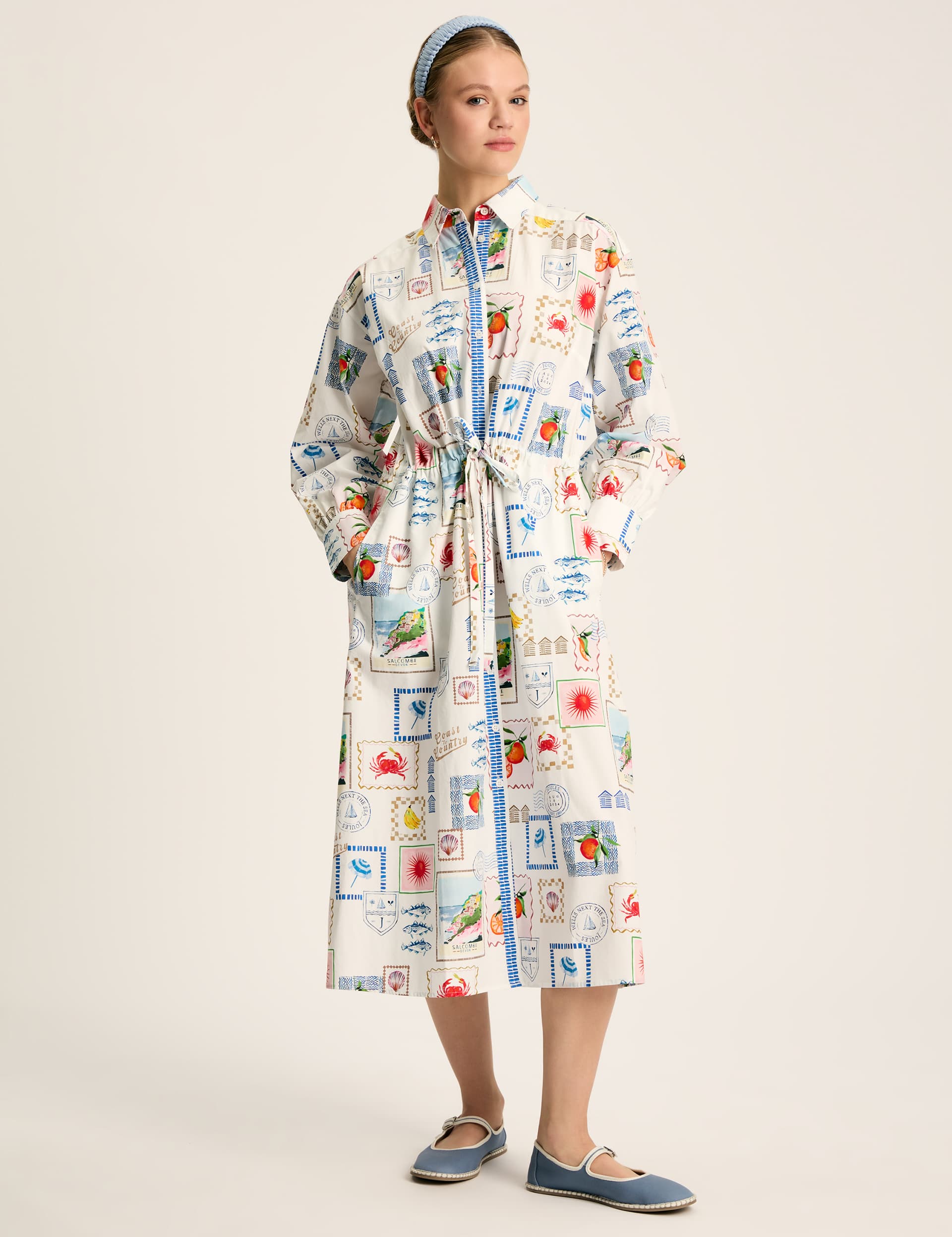 Joules Women's Pure Cotton Printed Midi Shirt Dress - 10 - Multi, Multi