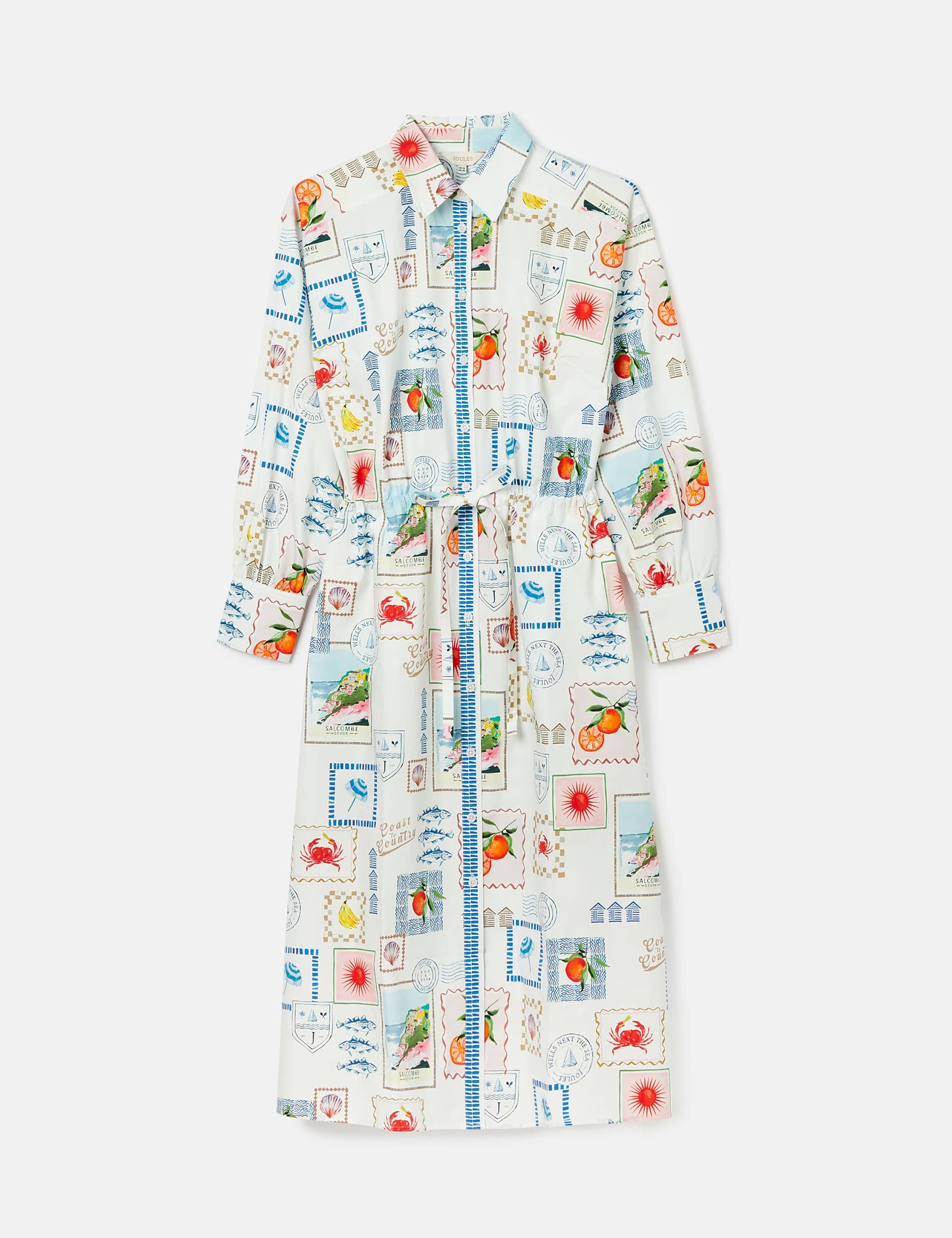 Joules Women's Pure Cotton Printed Midi Shirt Dress - 8 - Multi, Multi