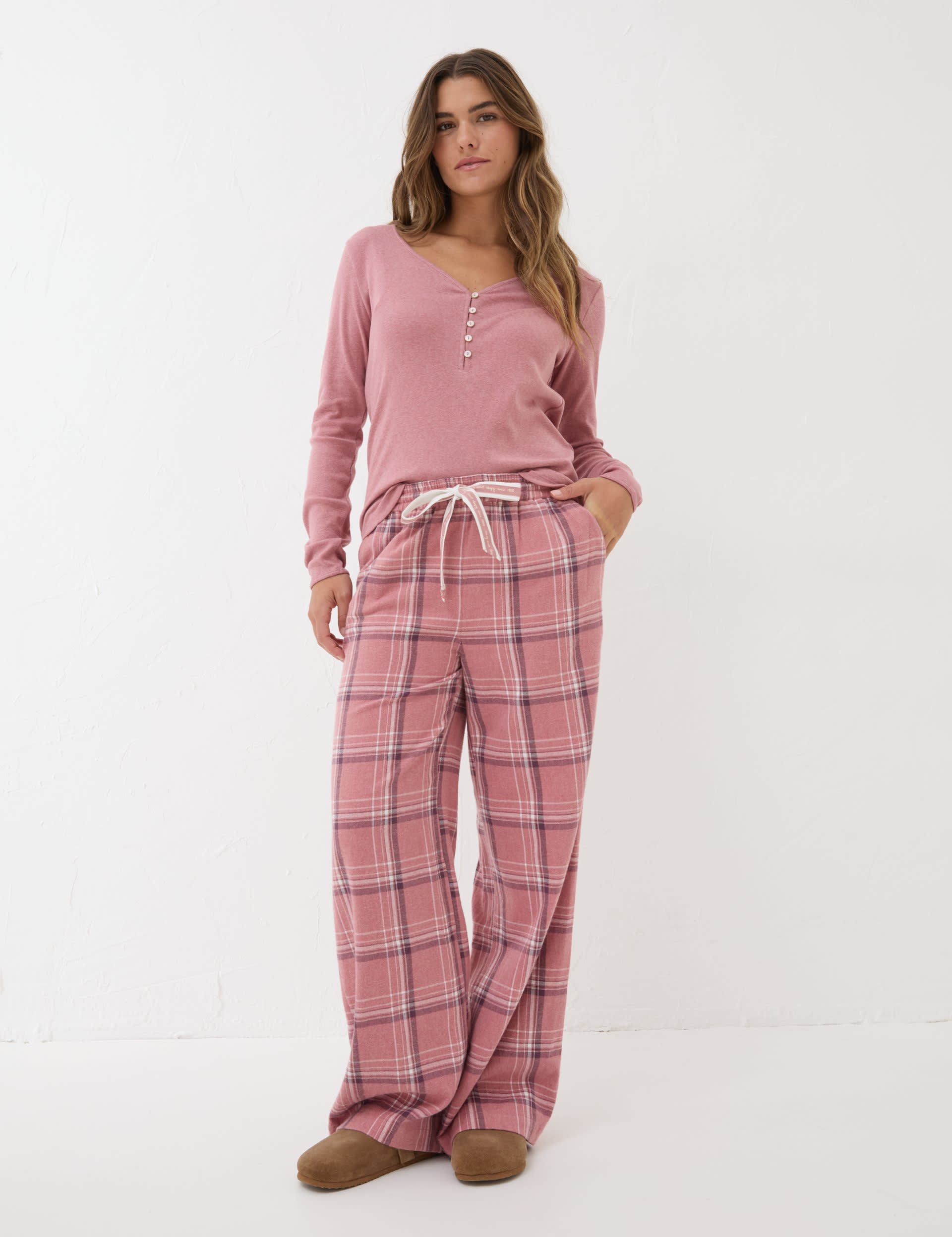 Fatface Women's Pure Cotton Checked Pyjama Bottoms - 20REG - Pink, Pink