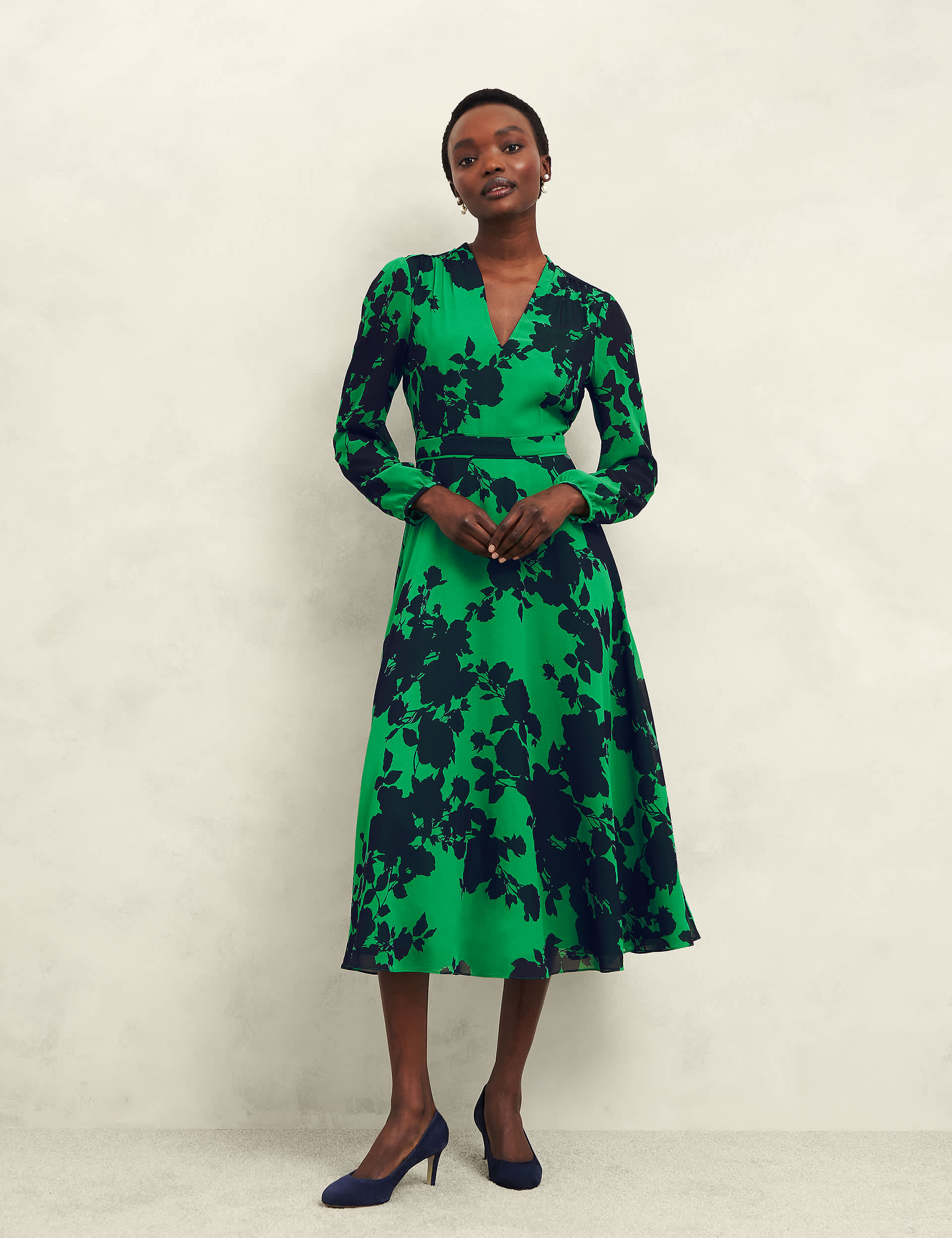 Hobbs Women's Floral V-Neck Waisted Dress