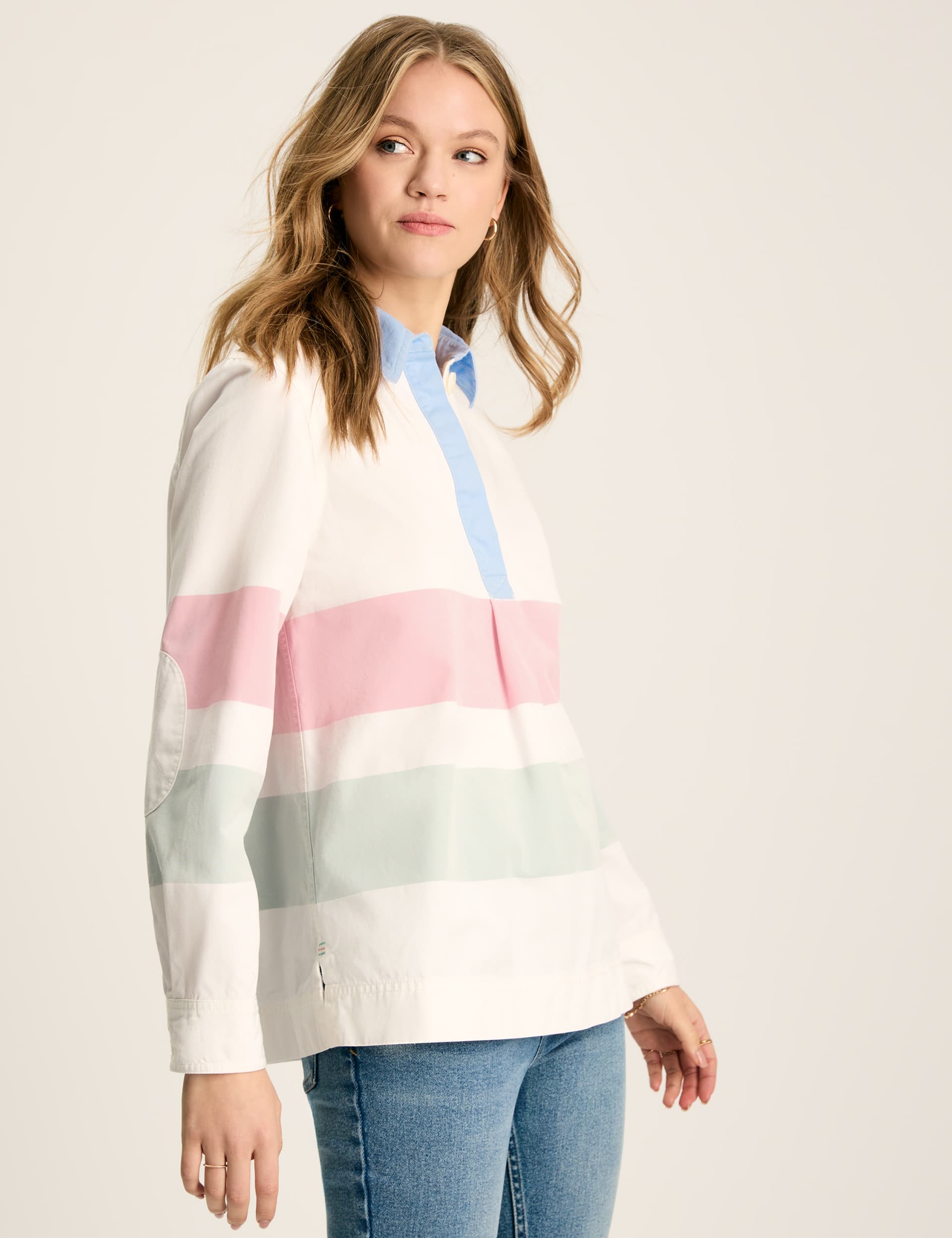 Joules Women's Pure Cotton Striped Collared Sweatshirt - 8 - White Mix, White Mix