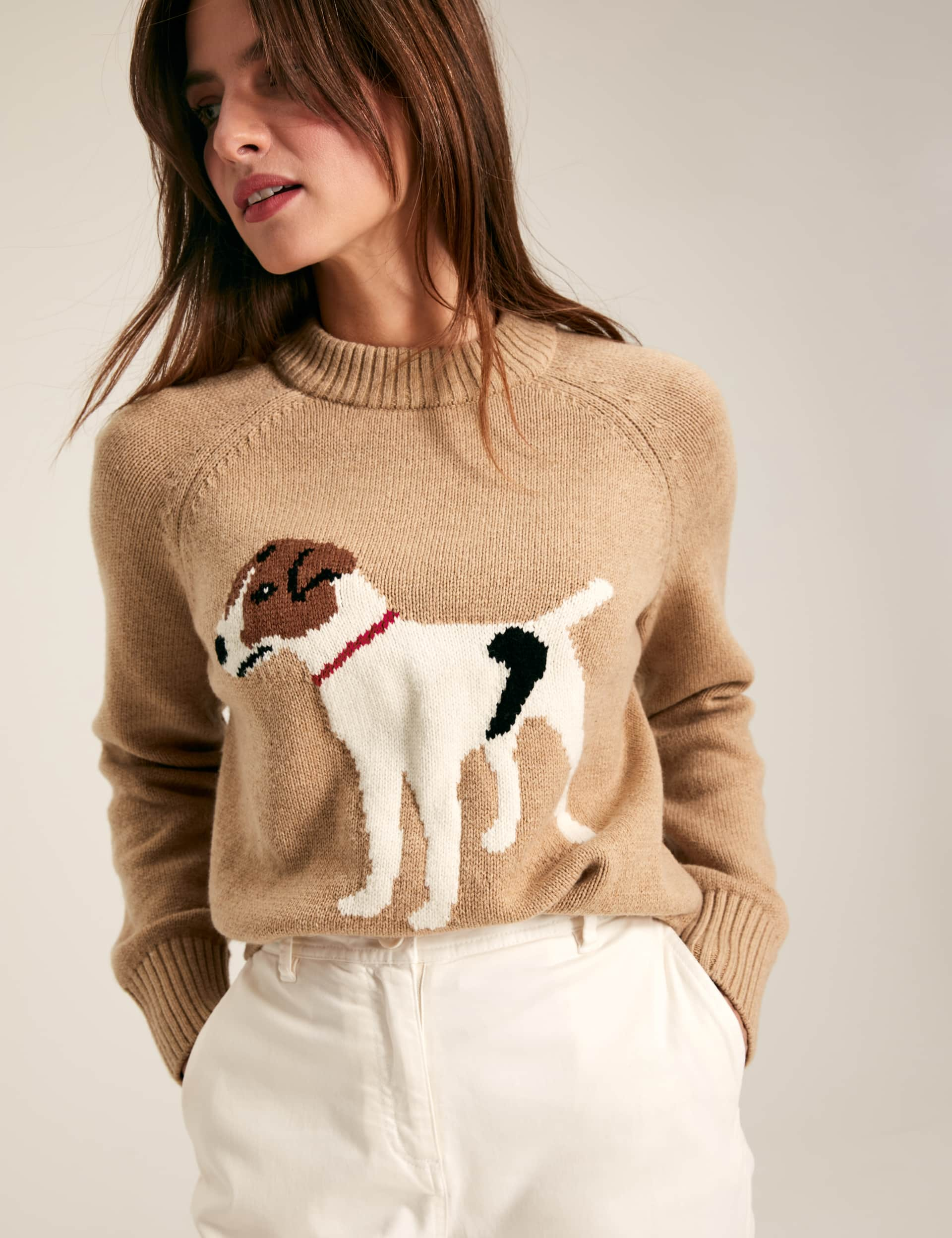 Joules Women's Cotton Rich Dog Round Neck Jumper with Wool - 18 - Brown Mix, Brown Mix