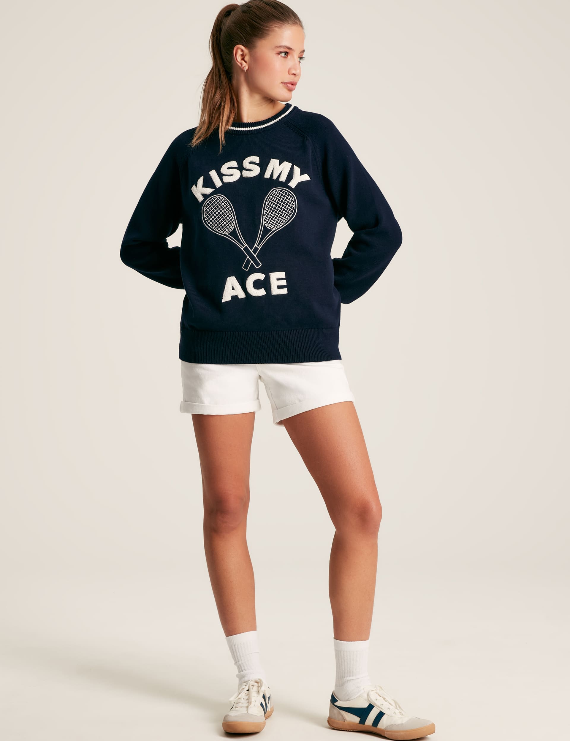 Joules Women's Pure Cotton Kiss My Ace Slogan Jumper - 12 - Navy, Navy