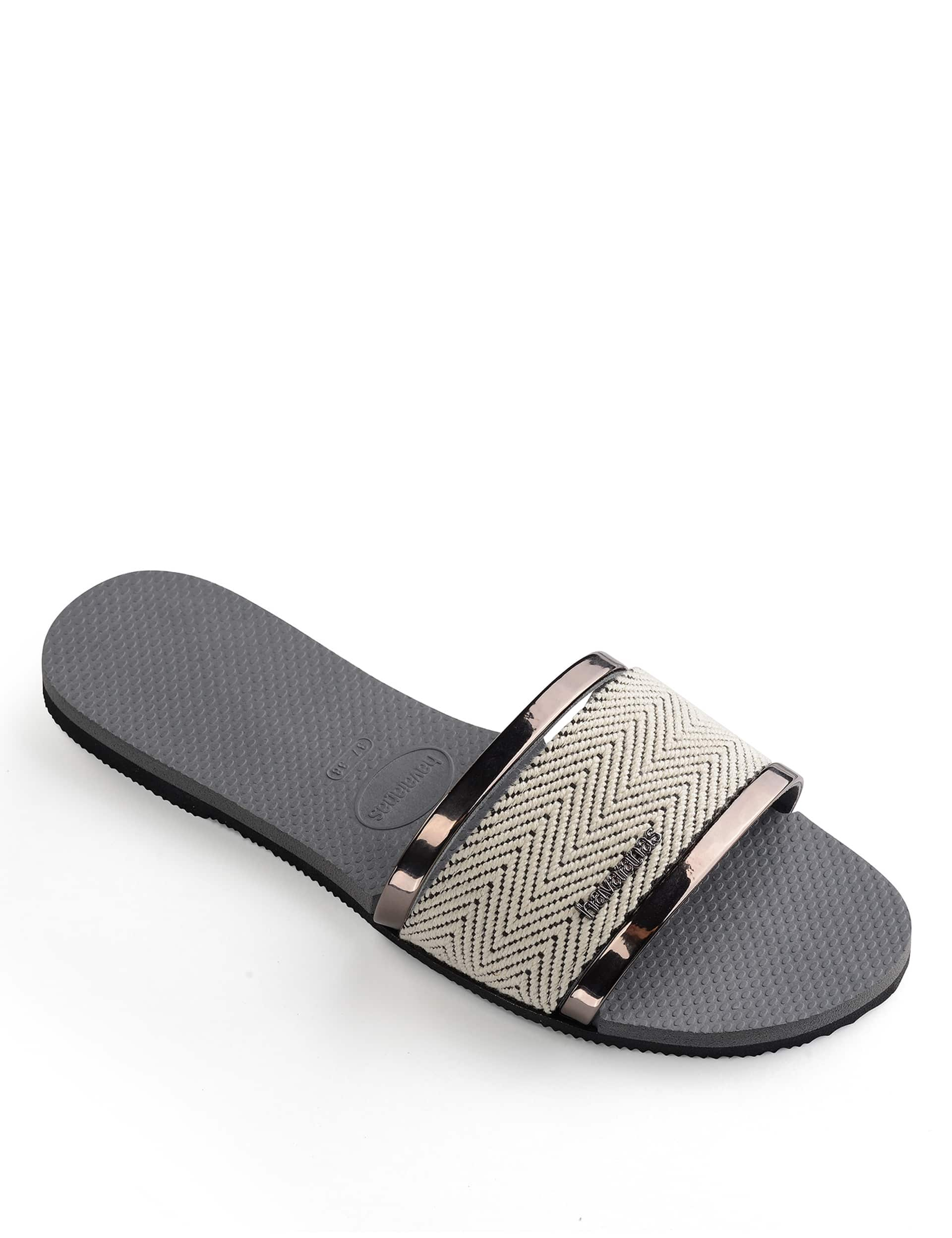 Havaianas Women's Woven Metallic Flip Flops - 35/36 - Grey Mix, Beige Mix,Grey Mix